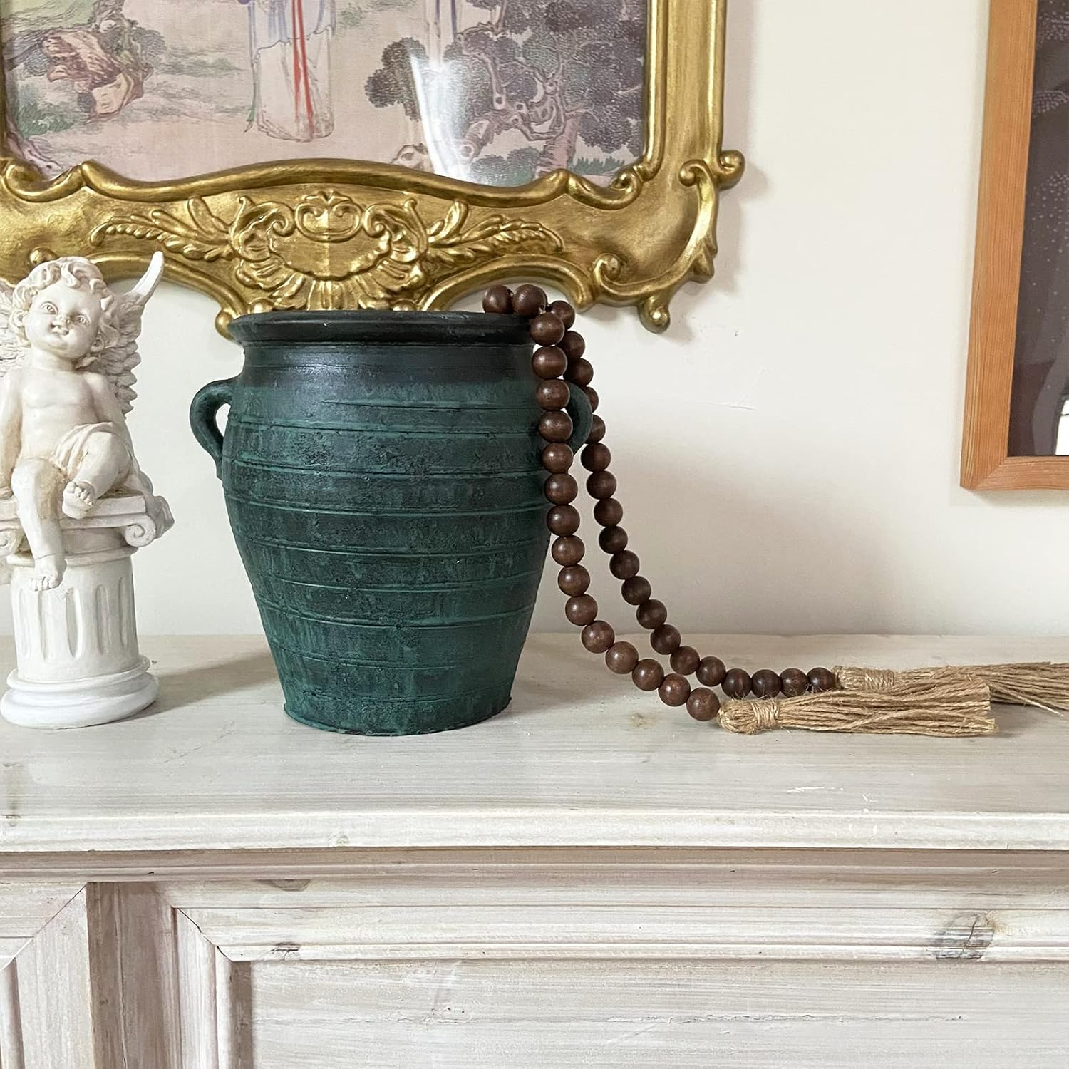 OMISHE 59In Wood Bead Garland with Tassels, Decorative Farmhouse Wall Hanging for Home Festival Decor, Dark Brown image number 3