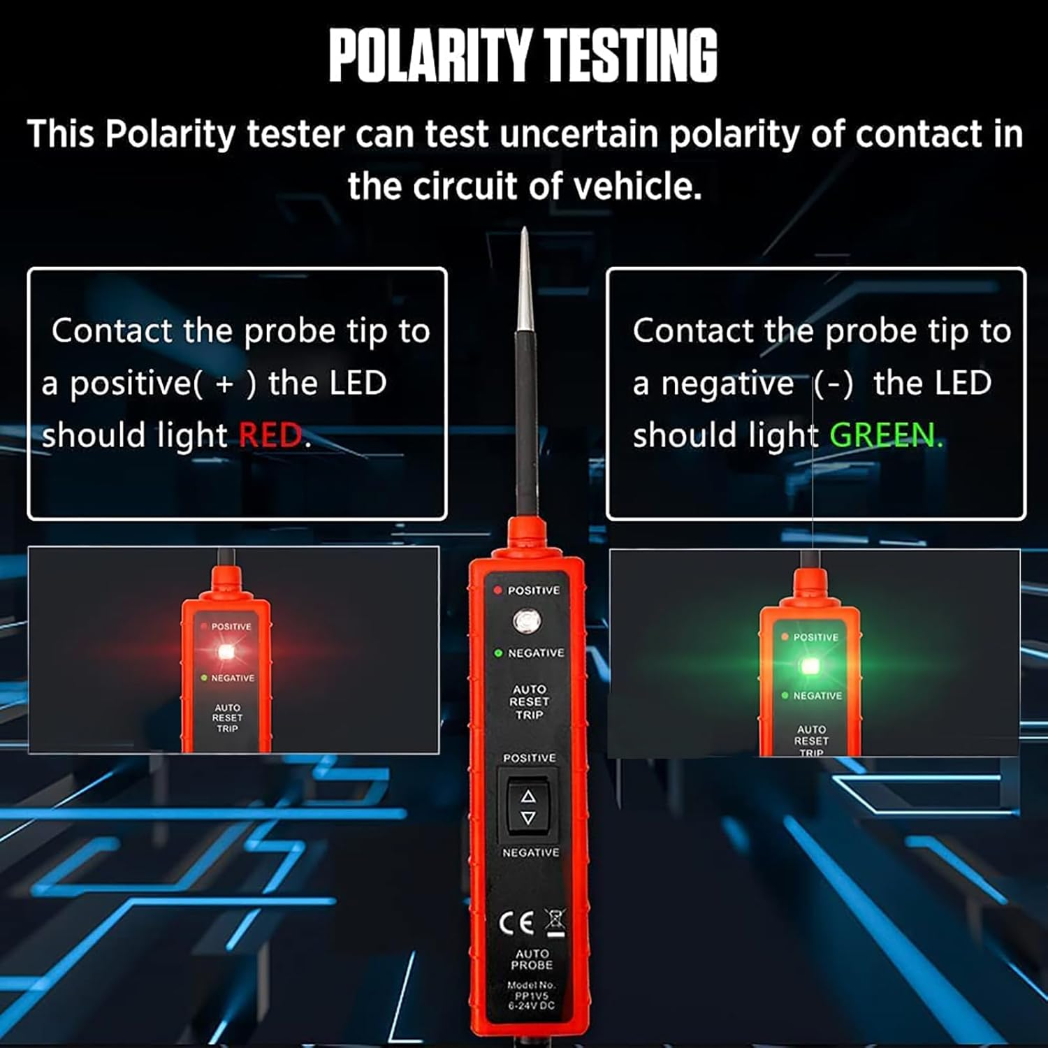 Car Power Circuit Probe Tester, 6-24V DC Short Circuit Tester Component Activation Electrical Polarity Identify Continuity Tester with LED Light, Buzzer Warning,13Ft Long Test Lead image number 3