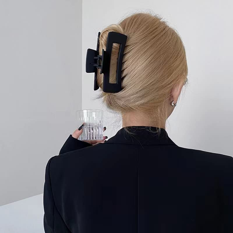 Black Claw Clip Matte Hair Claw Large Hair Clips for Thick Hair Accessories, Hair Jaw Clips for Women Girls Hair Clamps Non Slip Hair Clips 2Pcs image number 2
