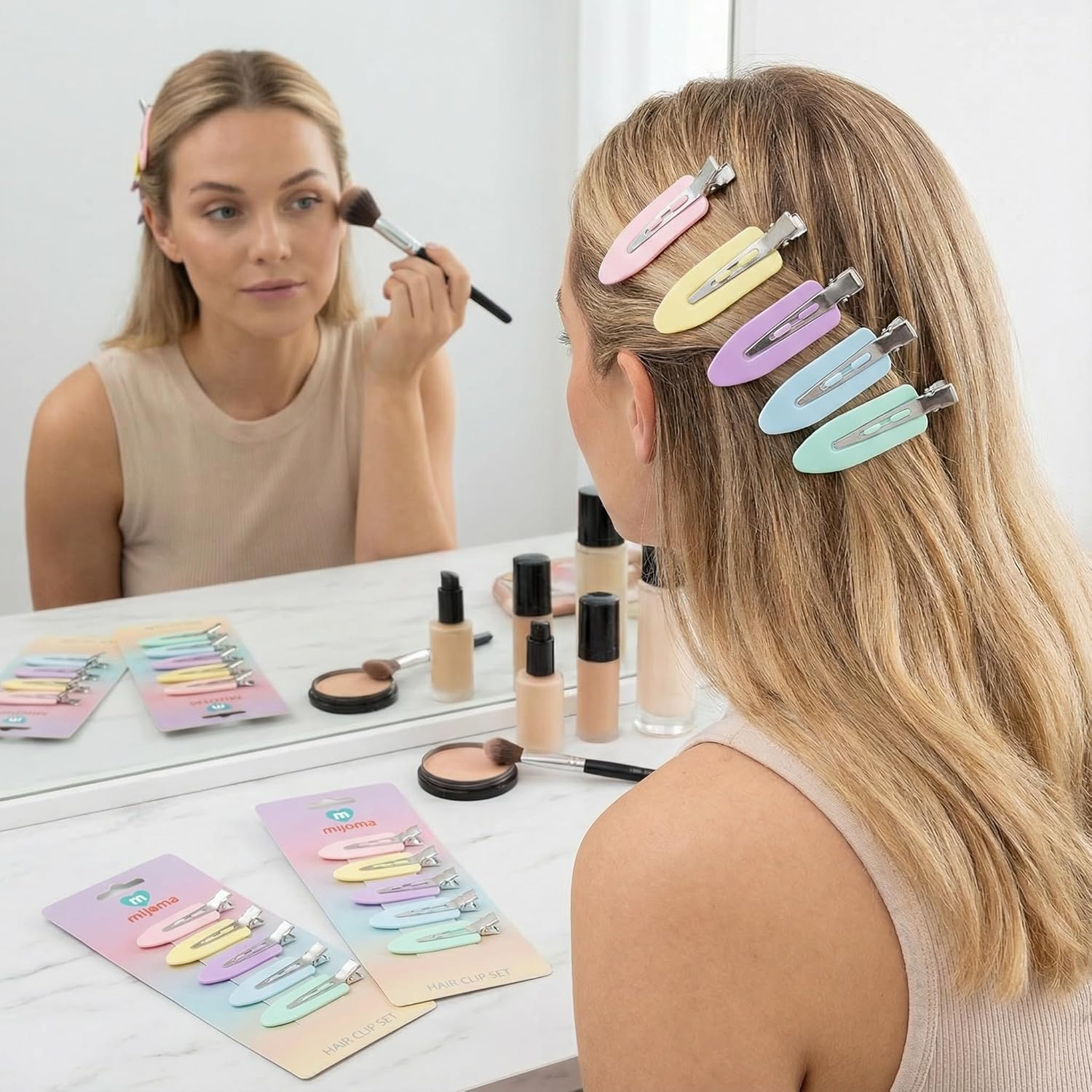 MIJOMA Hair Clips 20 Pieces - anti Kink Styling Clips with Soft Pad - for Makeup, Blow Drying & Pin Curls - Metal Clips with Pastel Coating image number 3