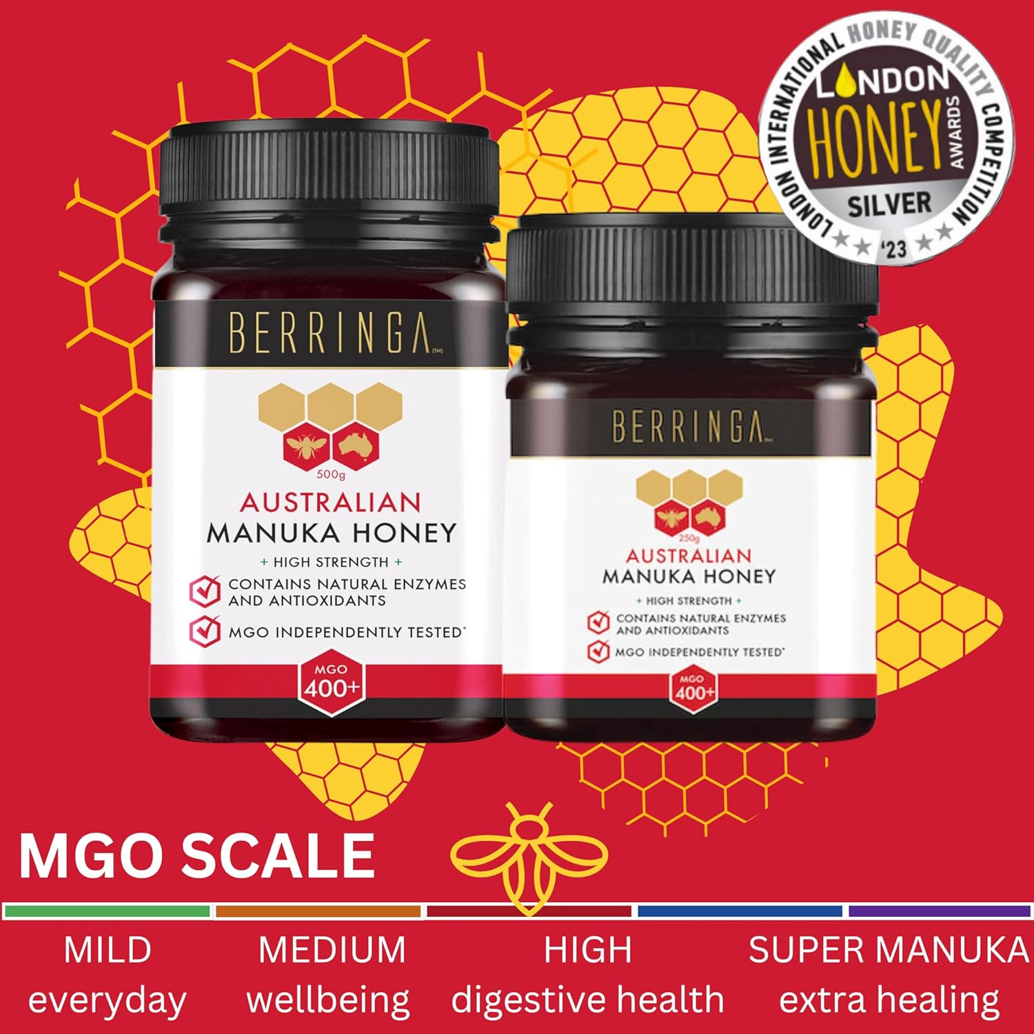 BERRINGA Bioctive Australian Raw Super Manuka Honey MGO 400+ 500G - 100% Pure Independently Tested, Certified, Traceable with Natural Enzymes, Antioxidants, Genuine Natural Superfood, Non GMO image number 4
