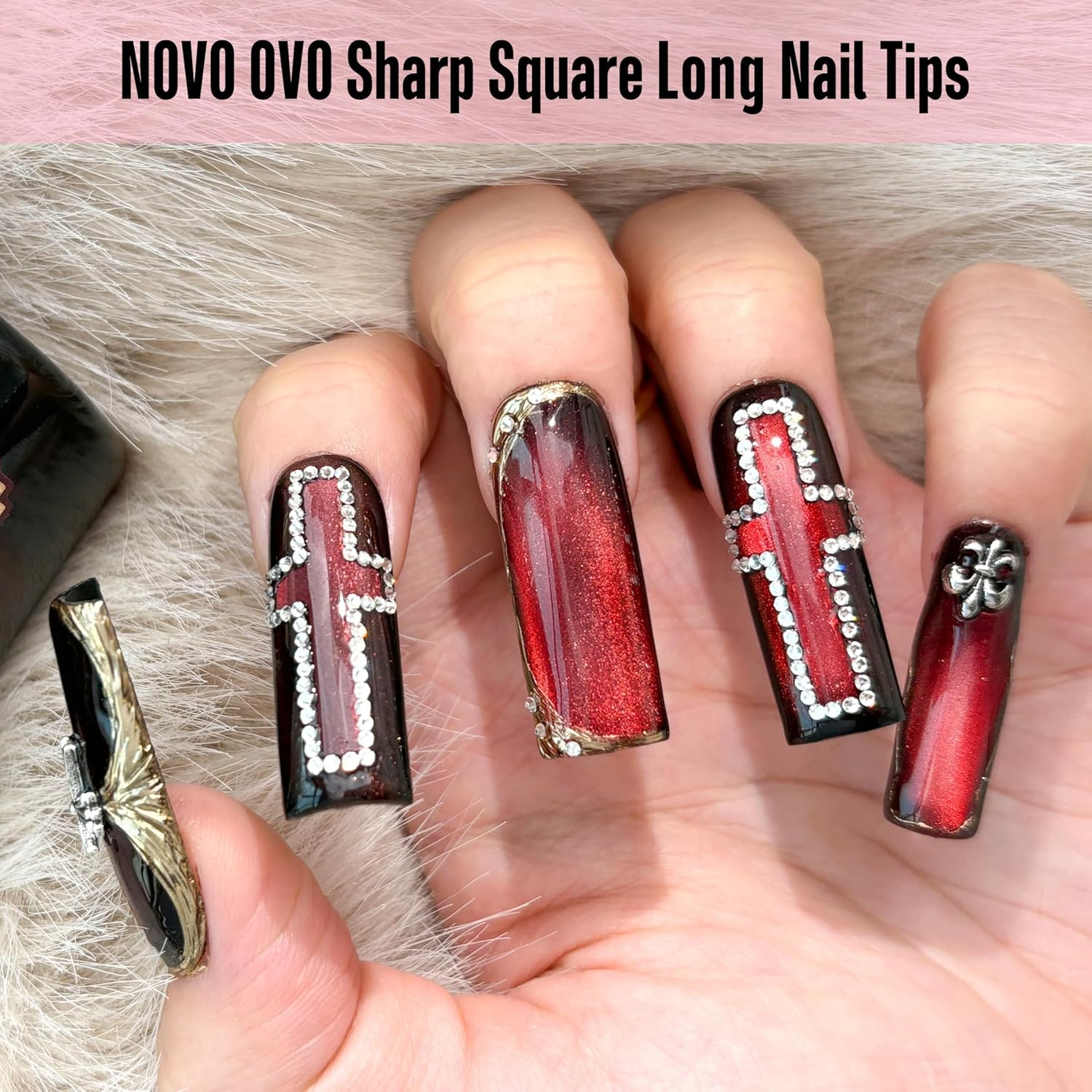 NOVO OVO Sharp Square Long Nail Tips, Press On, Natural (Not Sculpted), No C Curve, Soft Gel Double Matte Clear Artificial Extension, Full Cover for Salon DIY, 15 Sizes, Pack of 180 - Long Sharp Square Clear Nail Tips 180_Eu image number 4