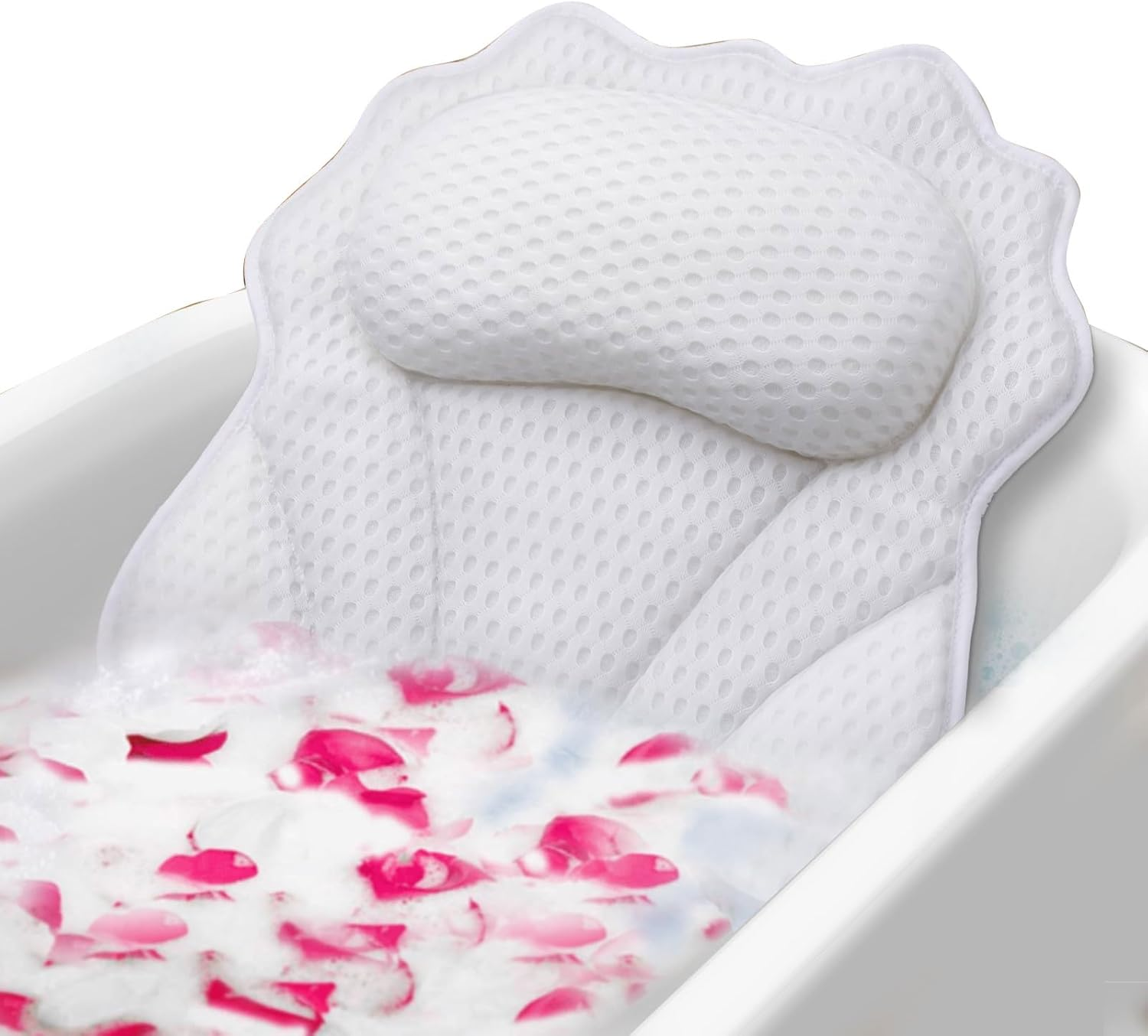 4D Bath Pillow for Bathtub with Head and Neck Support, Ergonomic Spa Pillow with Strong Suction Cups for Bath Tub Relaxation, Non-Slip - Jotron image number 1