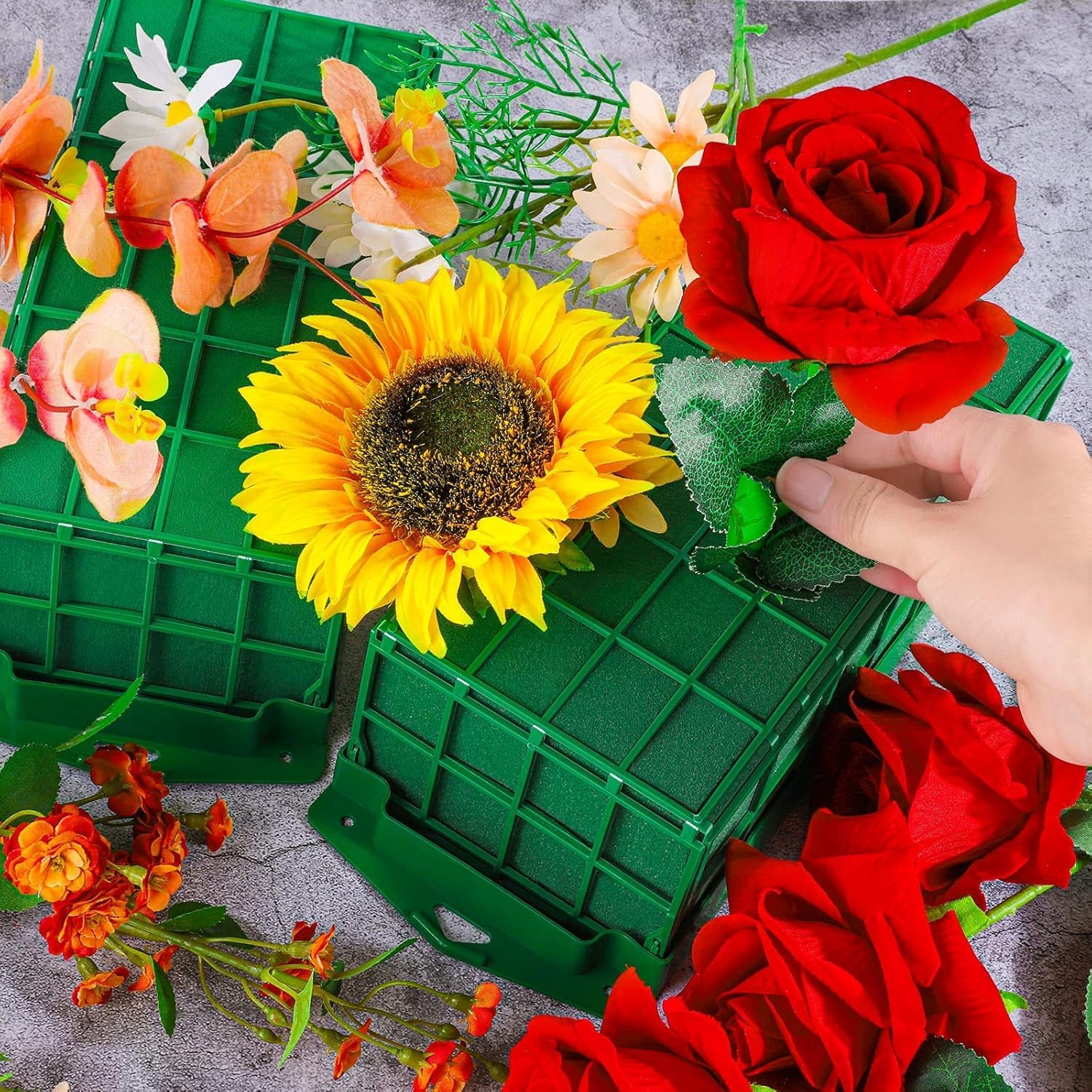Floral Foam Cage for Fresh and Artificial Flowers, Dry and Wet Rectangle Flower Cage Holders with Floral Foam for Wedding, Home and Garden Decorations image number 4