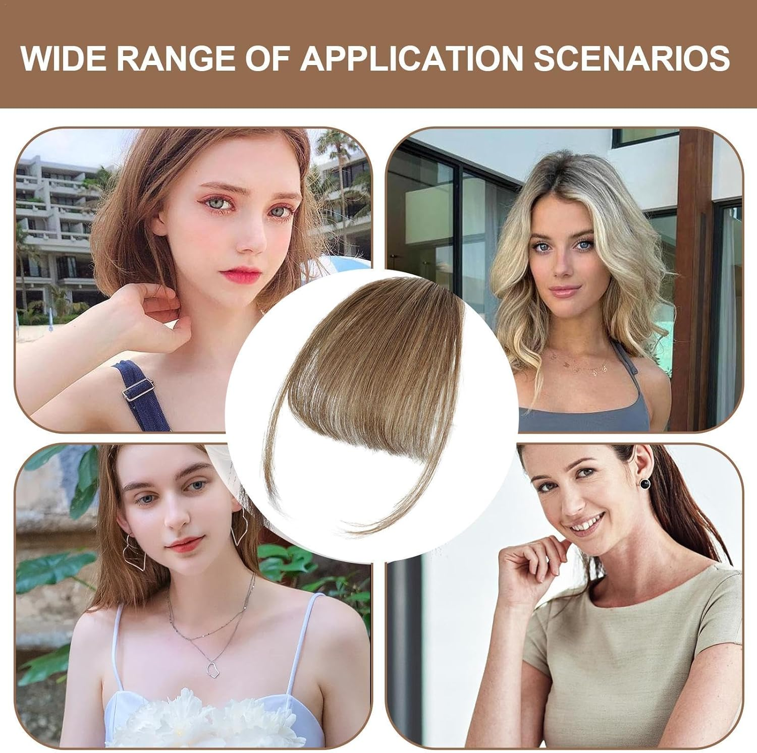 Clip Bangs Human Hair, French Bangs Clip Fake Bangs Fringe, Clip Air Bangs, Neat Bangs Hair Extension, Natural Color Fringe Hairpieces Hair Bangs for Daily Wear - 613 image number 7