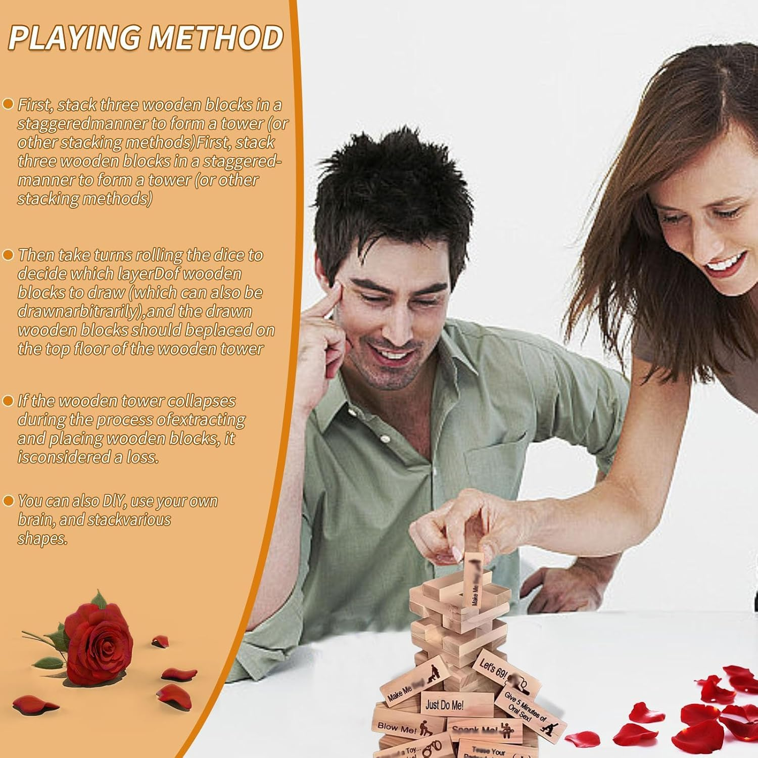 Lust Tower - Game for Adults, 48PCS Wooden Block Tower Game for Grown Ups, Date Night Ideas Funny Gifts for Women Men, Valentines Gifts for Adults image number 5