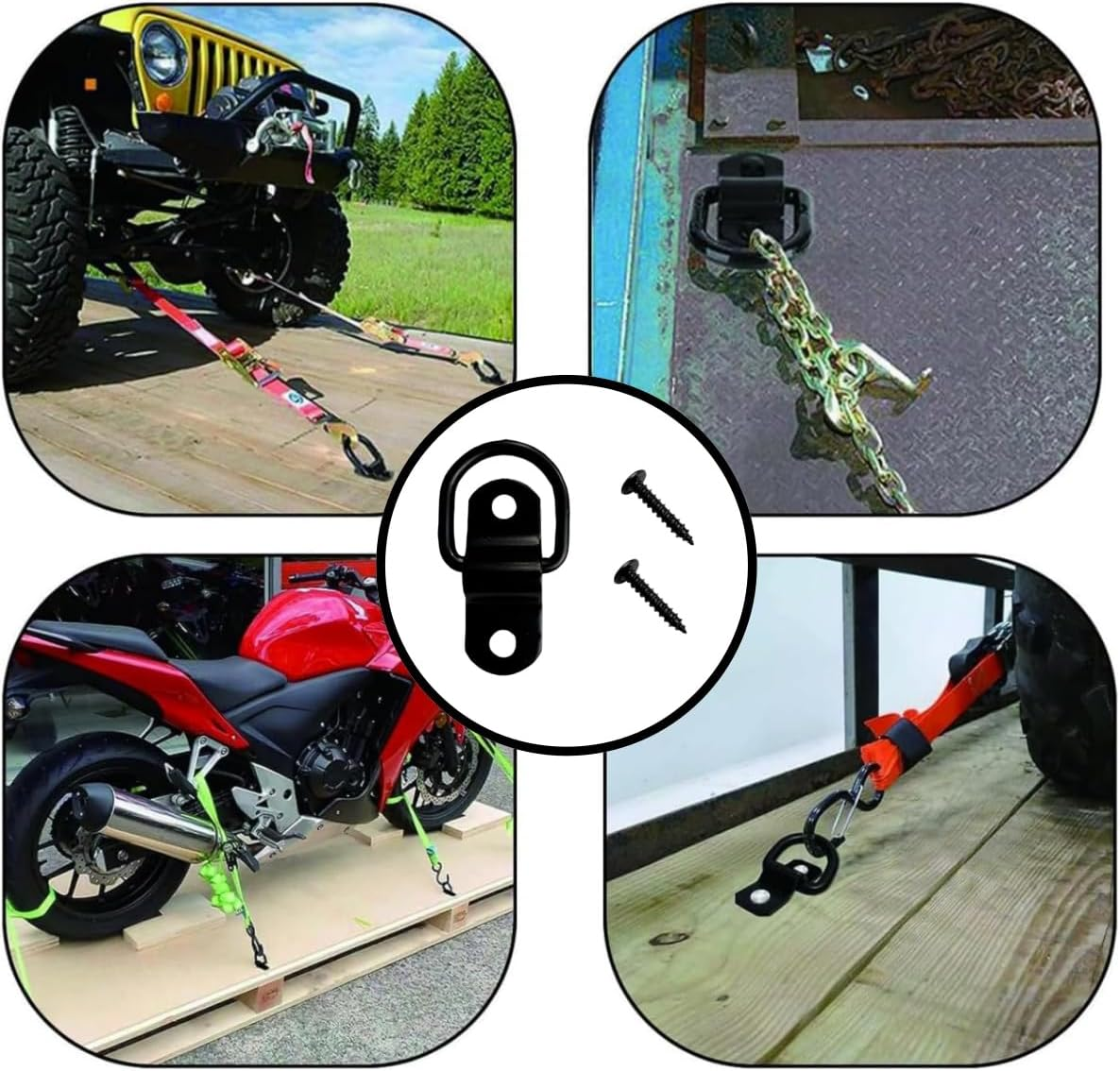 6PCS Stainless Steel D Rings Tie down Anchors,1/4" D Lashing Ring Cargo Tie down Anchors,For Trailer Truck Bed Bracket Enclosed Points Pickup Camper Surface Mount D-Ring Heavy Duty