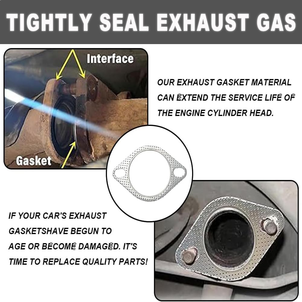 IONPSHG 6 Pcs Car Exhaust Gasket Standard 3" 2-Bolt Exhaust Flange Gasket Replaces OEM#120-06310-0002 Standard Exhaust Manifold Gasket Aluminium Alloy High Temp Gasket Material Car Accessories image number 5