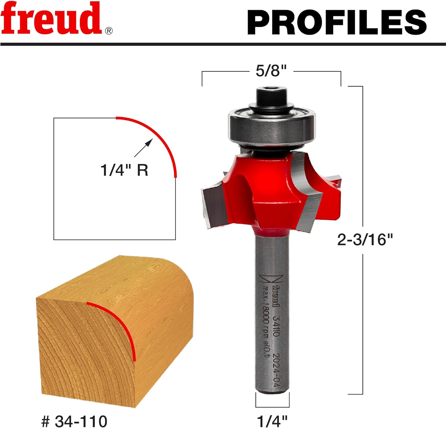 Freud Quadra-Cut round over Router Bit 1/4In Radius 1/4In Shank image number 3