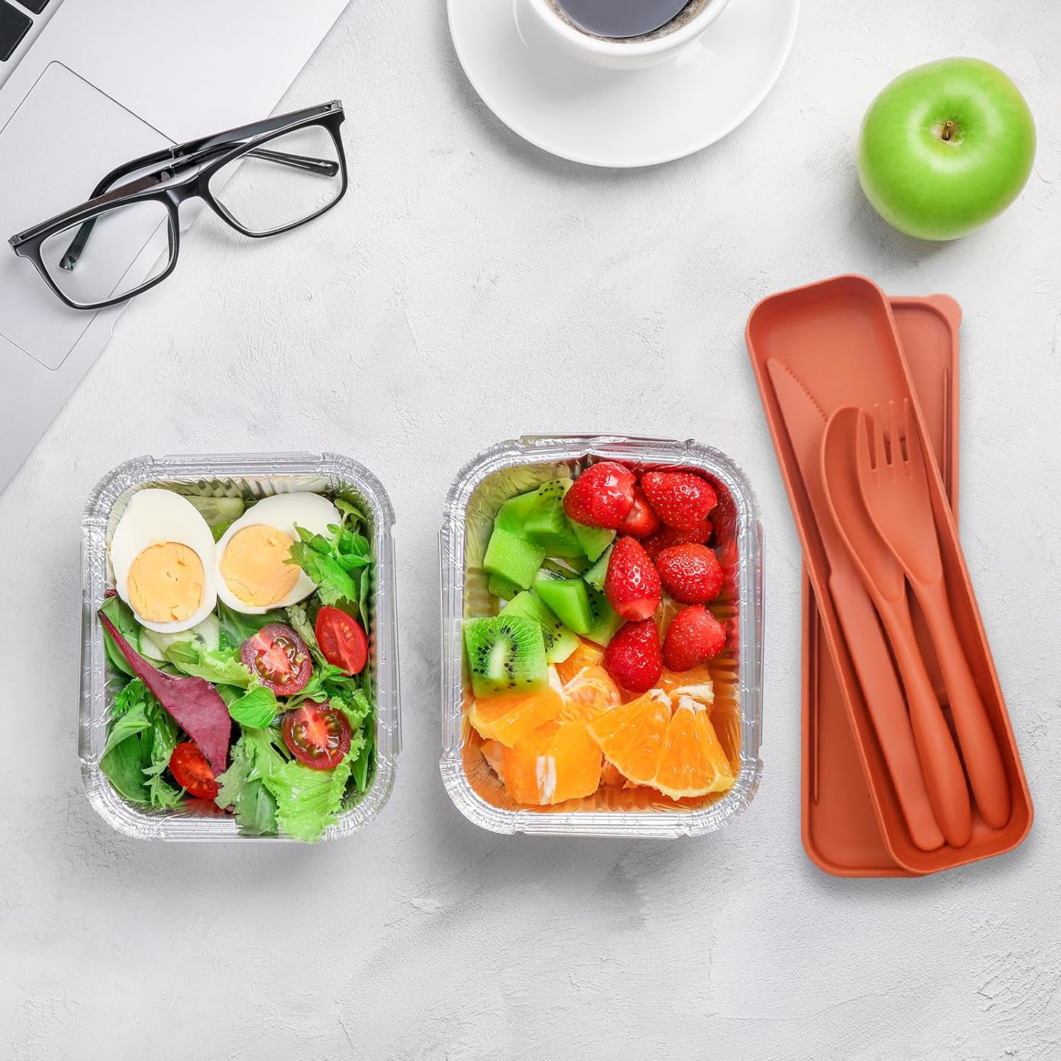 4 Piece Cutlery Set Travel Cutlery Portable Plastic Cutlery Camping Cutlery Knife Spoon Fork Cutlery Set with Case Reusable for Daily Use Outdoor Tableware Camping Picnic - Blue, Green, Orange, Yellow image number 1