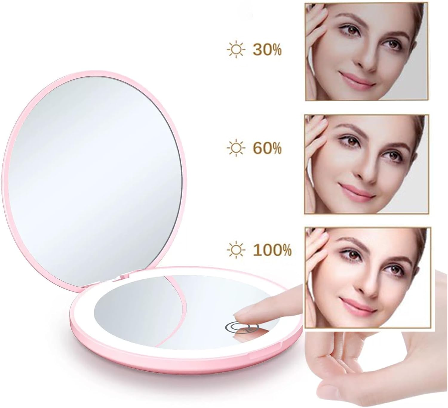 Pocket Mirror, 5X Magnification LED Compact Travel Makeup Mirror with Light for Purse, 2-Sided, Portable, Folding, Handheld, 3.5 Inch Illuminated,Small Lighted Mirror for Gift, Pink image number 4