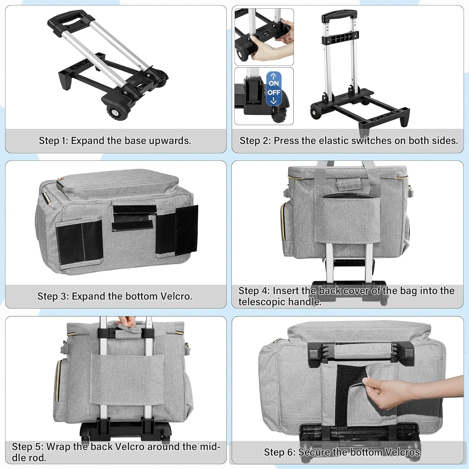 LIWSHWZ Rolling Teacher Tote Bag, Wheeled Teacher Bag with Accordion File Organizer for up to 15.6" Laptop,Thickened Trailer Leg Detachable Trolley for Teaching&Office Supplies Storage（17.3&times;9.8&times;13.4"）