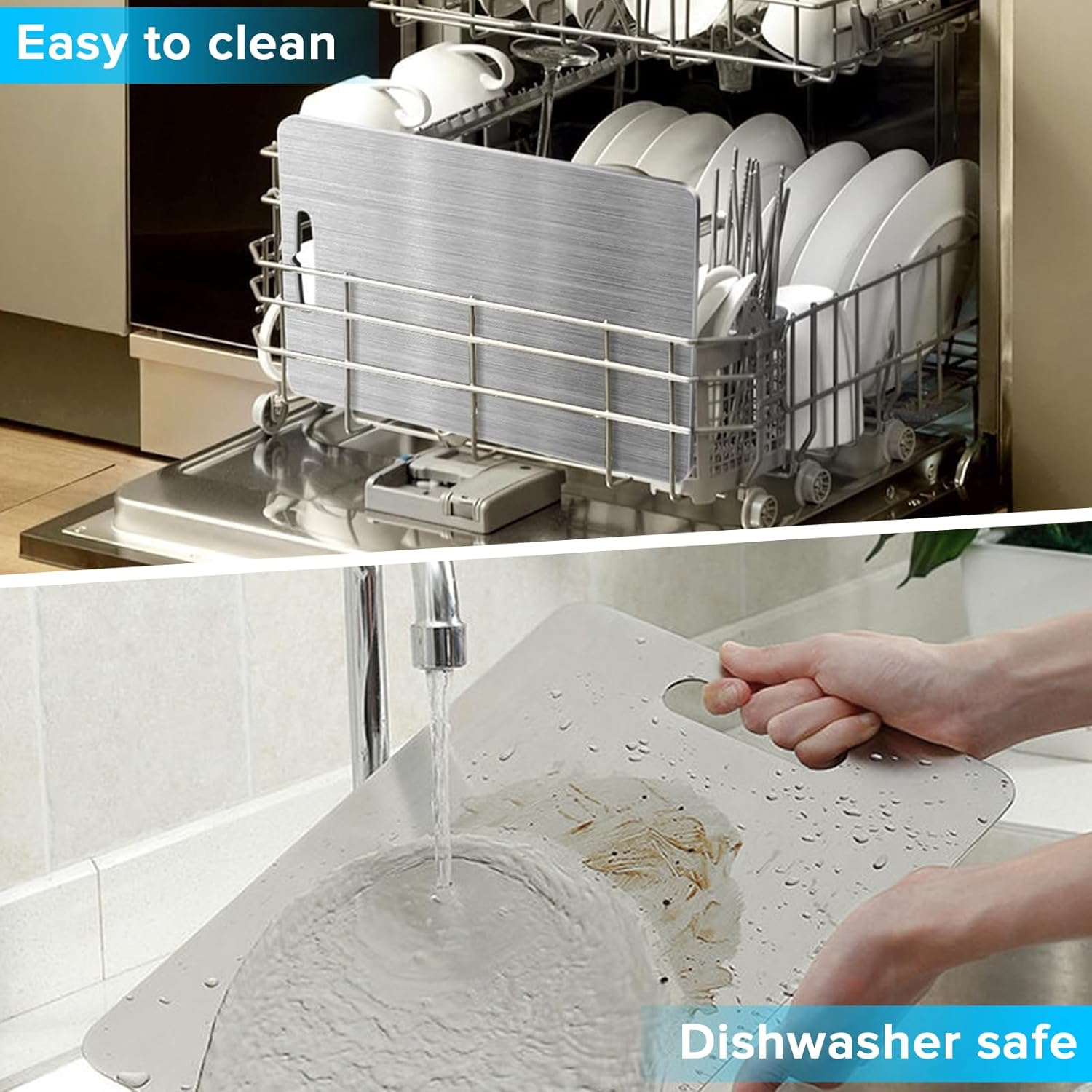 Yakiter Cutting Board, 304 Stainless Steel Chopping Board with Handles, Double-Sided Cutting Board for Kitchen & Meat Cheese Vegetable Fruit, Mold Free, Hygienic (34 * 23Cm) image number 5