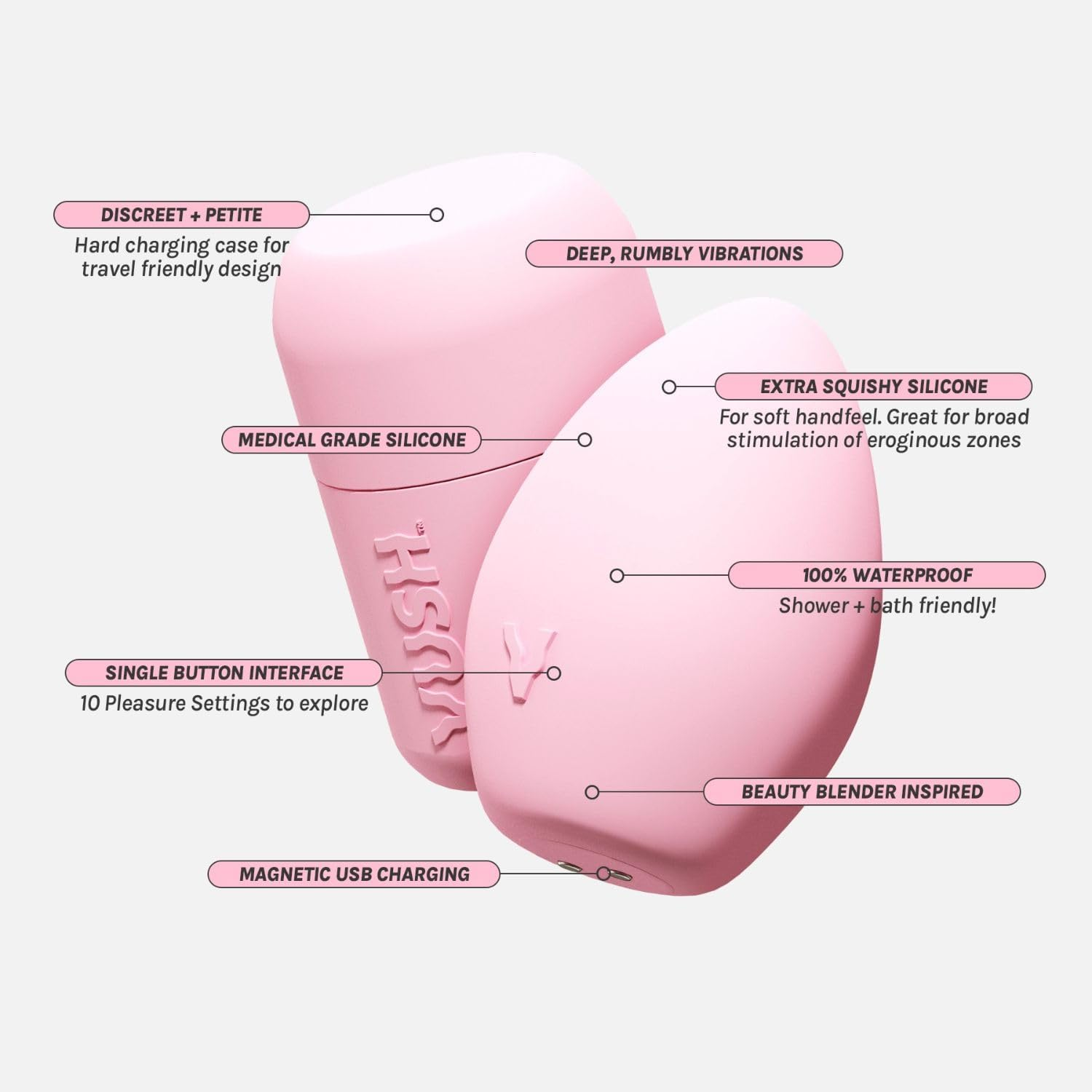 VUSH Plump Palm Vibrator &ndash; Mini Clitoral Stimulator & Personal Massager for Women, Soft Silicone Adult Toy, Waterproof Rechargeable Female Sex Toy, Travel-Size Vibrator for Sexual Wellness