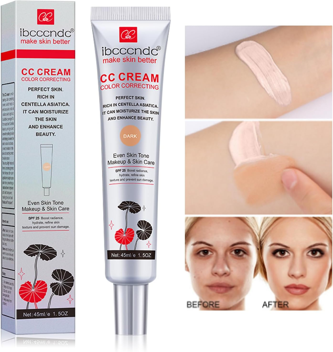 CC Cream - Lightweight Foundation and Hydrating Serum for Even Tone, Texture Refinement, Makeup and Care - 45Ml (Drak Color) image number 4