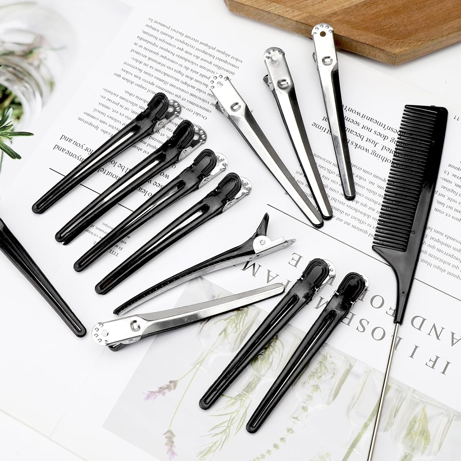 UOCAI Pack of 12 Hairdressing Hair Clips, Hair Clips for Styling and Cutting, No Trace Hair Clips, Non-Slip Hair Clips with Tail Comb, Section Clips, Hairdressing Hair Clips, Women'S Hair Clips,