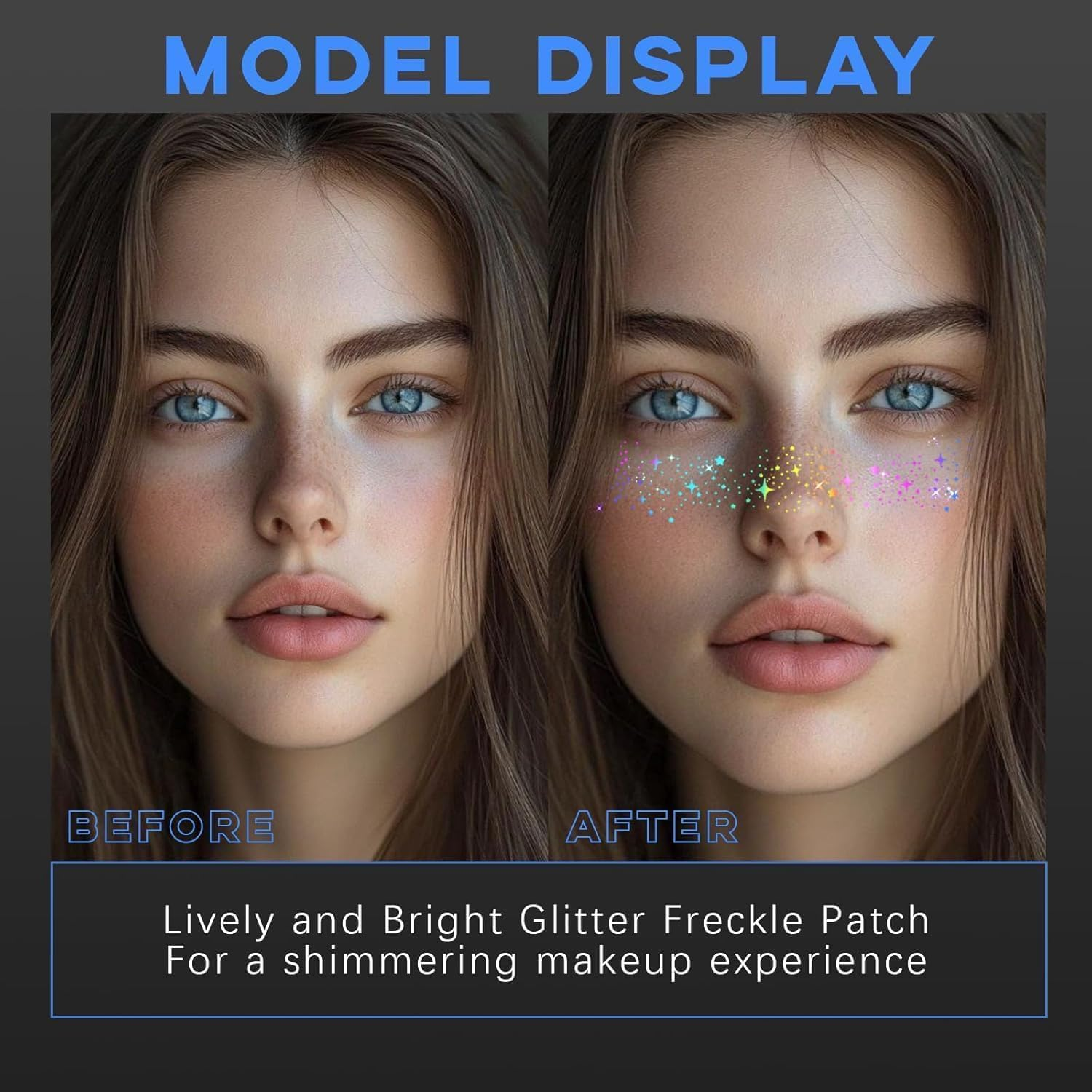 Glitter Freckles Face Tattoo, 16 Pcs Multichrome Holographic Sparkle Face Glitter Freckles Speckles Stickers, Waterproof Metallic Cute Star Temporary Tattoo Stickers Makeup Patches Festival Rave Accessories