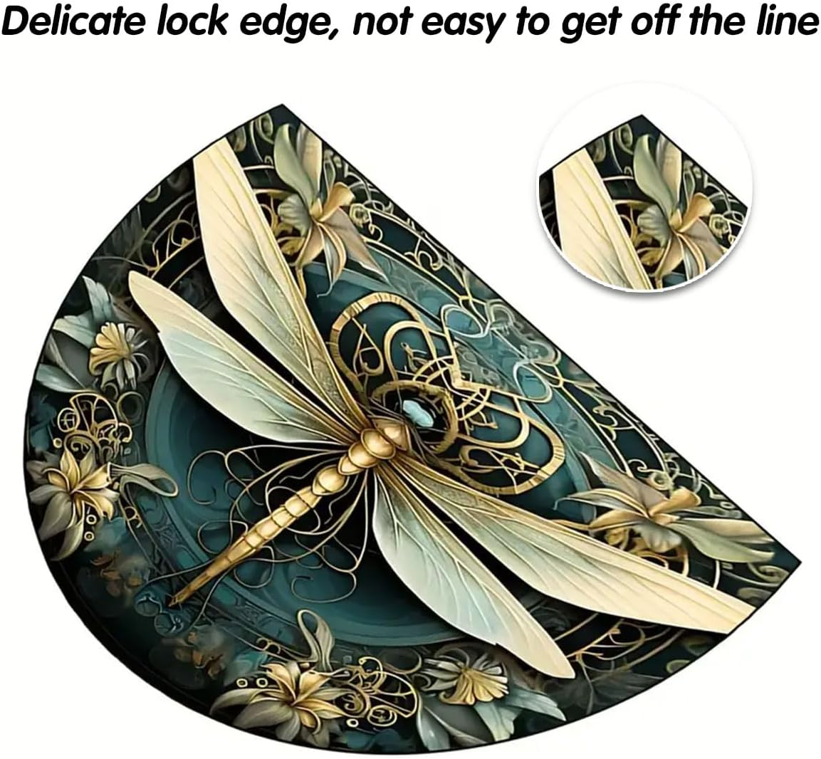 AIMALL Semicircle Floral Entryway Floor Mat, 19.7X31.5In Non-Slip Dragonfly Printed Rug for Indoor Outdoor Doorways, Waterproof Easy-Clean Carpet for Kitchen and Home Decor image number 6