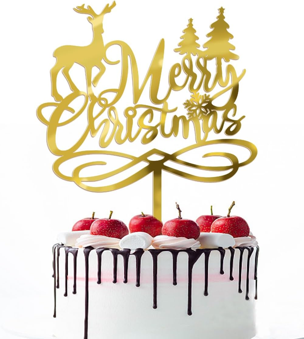 Merry Birthday Cake Topper,New Year Christmas Holiday Party Supplies,Red & Green Glitter Christmas Cake Decorations，Winter Holiday Cake Picks-Christmas Birthday Party Supplies(Birthday 2)