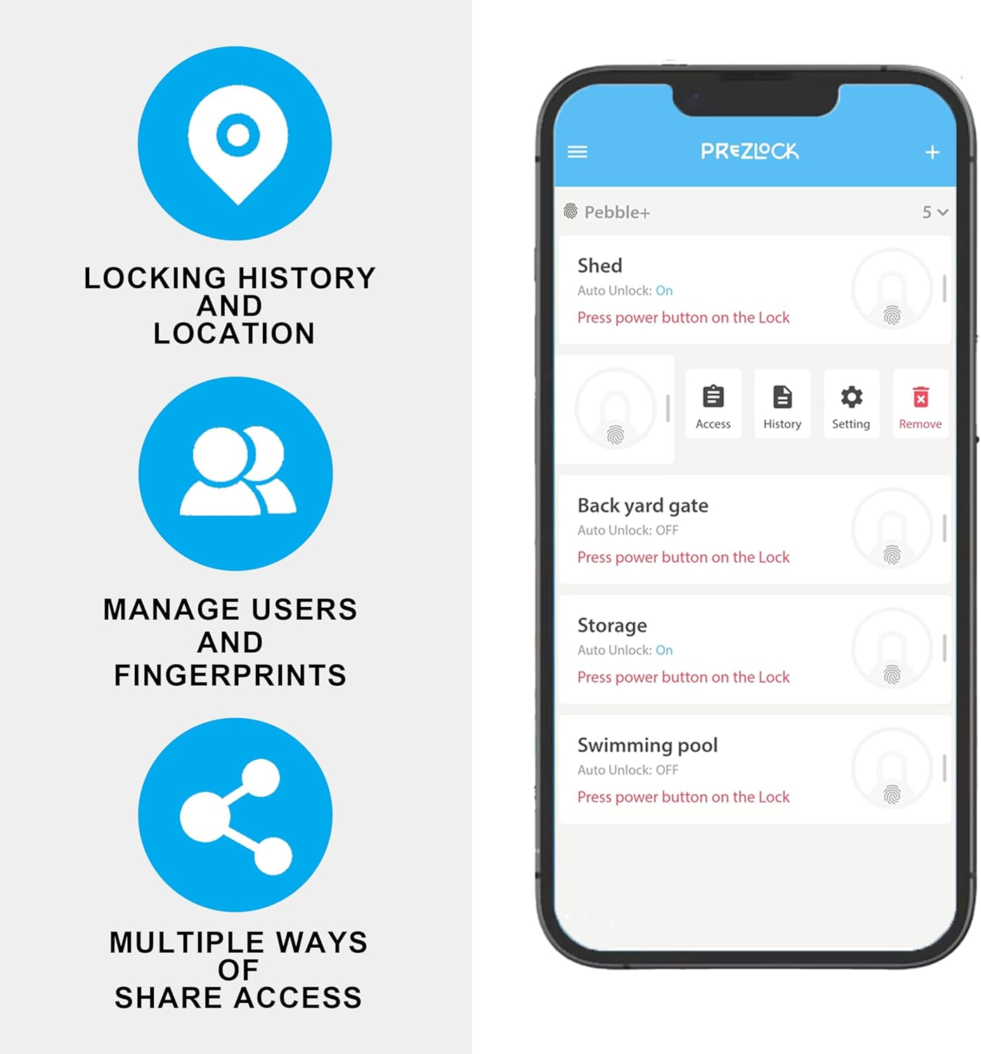 Prezlock Smart Fingerprint Padlock with Key, Biometric Padlock with APP, Suitable for Outdoor and Heavy Duty, IP65 Waterproof. image number 2