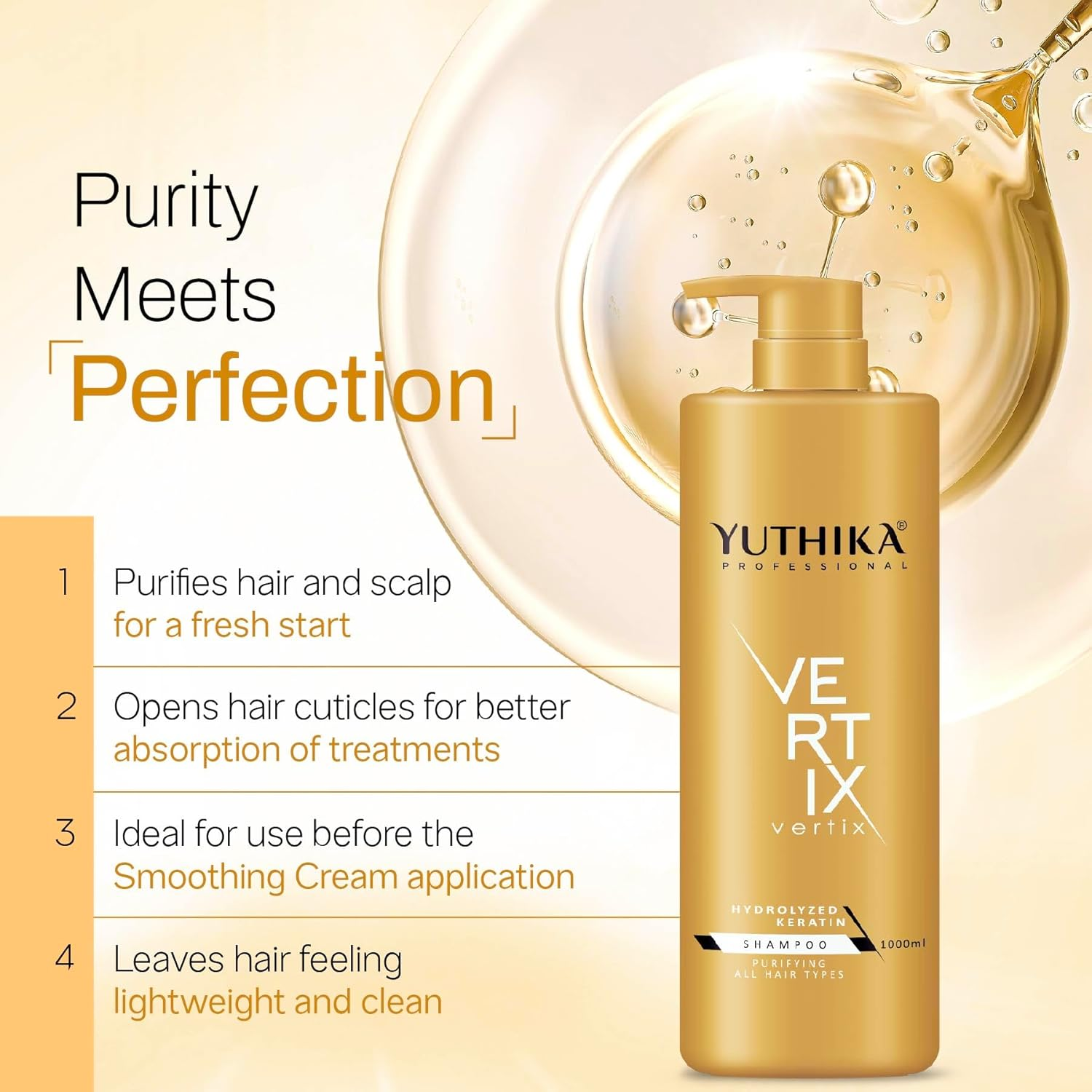 Yuthika Professional Vertix Hydrolyzed Keratin Purifying Shampoo for All Hair Types 1000Ml I Deep Cleansing, Removes Dirt, Impurities & Strengthens image number 4