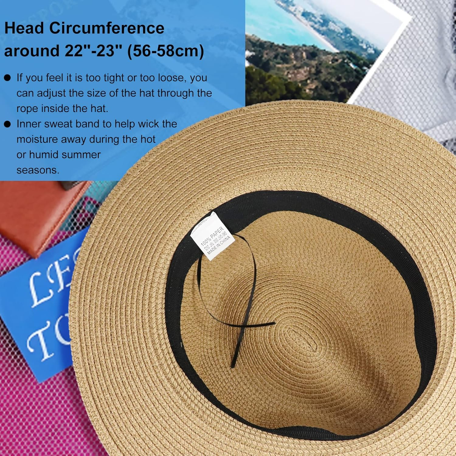 DRESHOW Womens Big Bowknot Straw Hat Floppy Foldable Roll up Beach Cap Sun Hat UPF 50+ image number 6