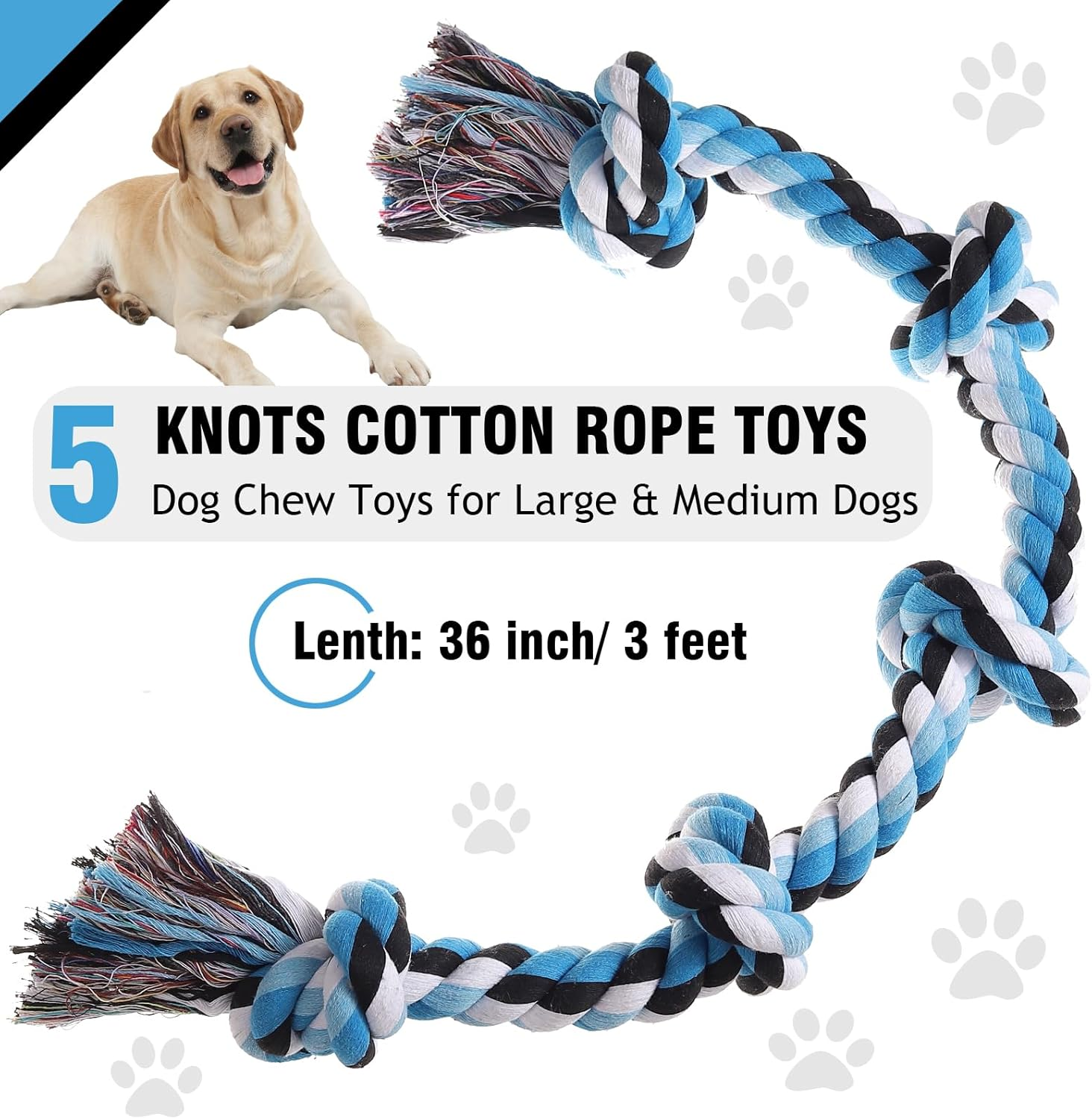 XIGOU Dog Rope Toys for Large Dogs, Aggressive Chewers, 3 Feet 5 Knots Dog Toy, Heavy Duty Tough, Teeth Cleaning