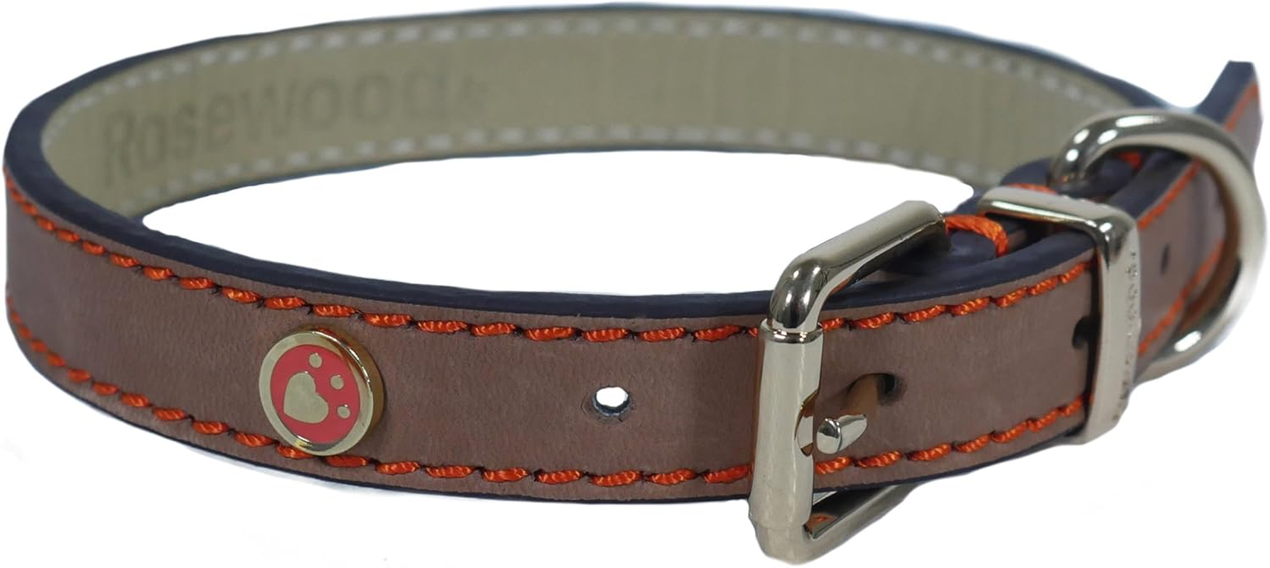 Rosewood Luxury Leather Dog Collar, Brown, Small image number 2