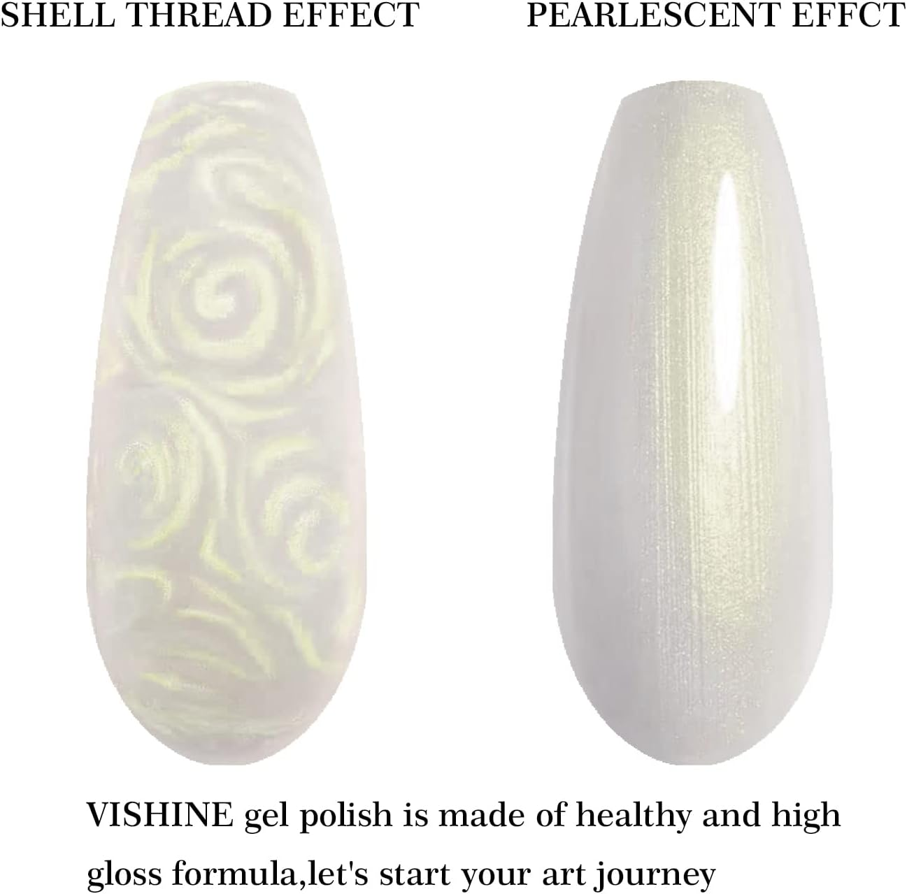 Vishine Pearl Gel Nail Polish,16Ml Glitter Gel Polish Shell Thread Effect Soak off UV LED Shimmer Nail Gel for Nail Salon Home DIY Manicure 0.54Oz image number 6