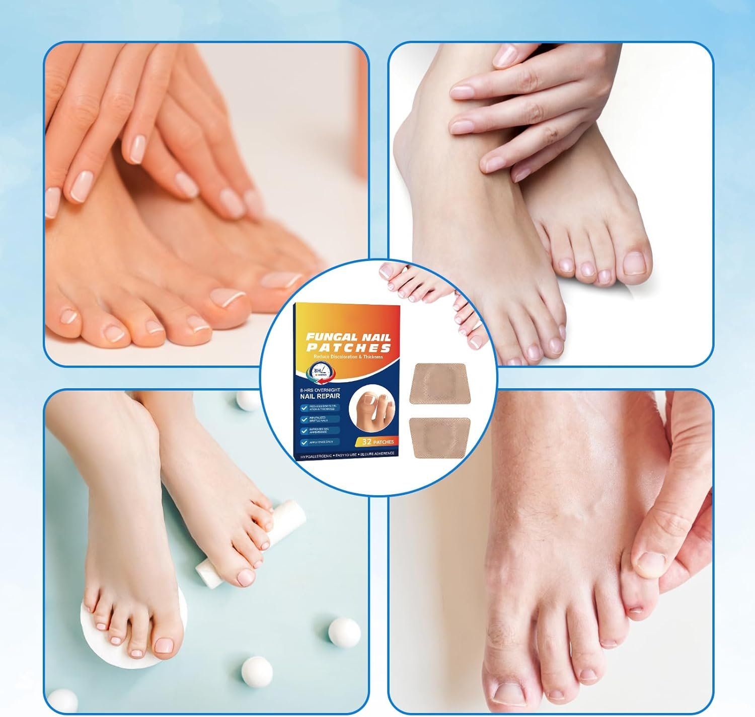 32 Pcs Fungal Nail Patches, Overnight Nail Repair Patches for Long-Term Fungal Toenail Treatment, Toenail Fungus Treatment for Healthy-Looking Nails image number 4