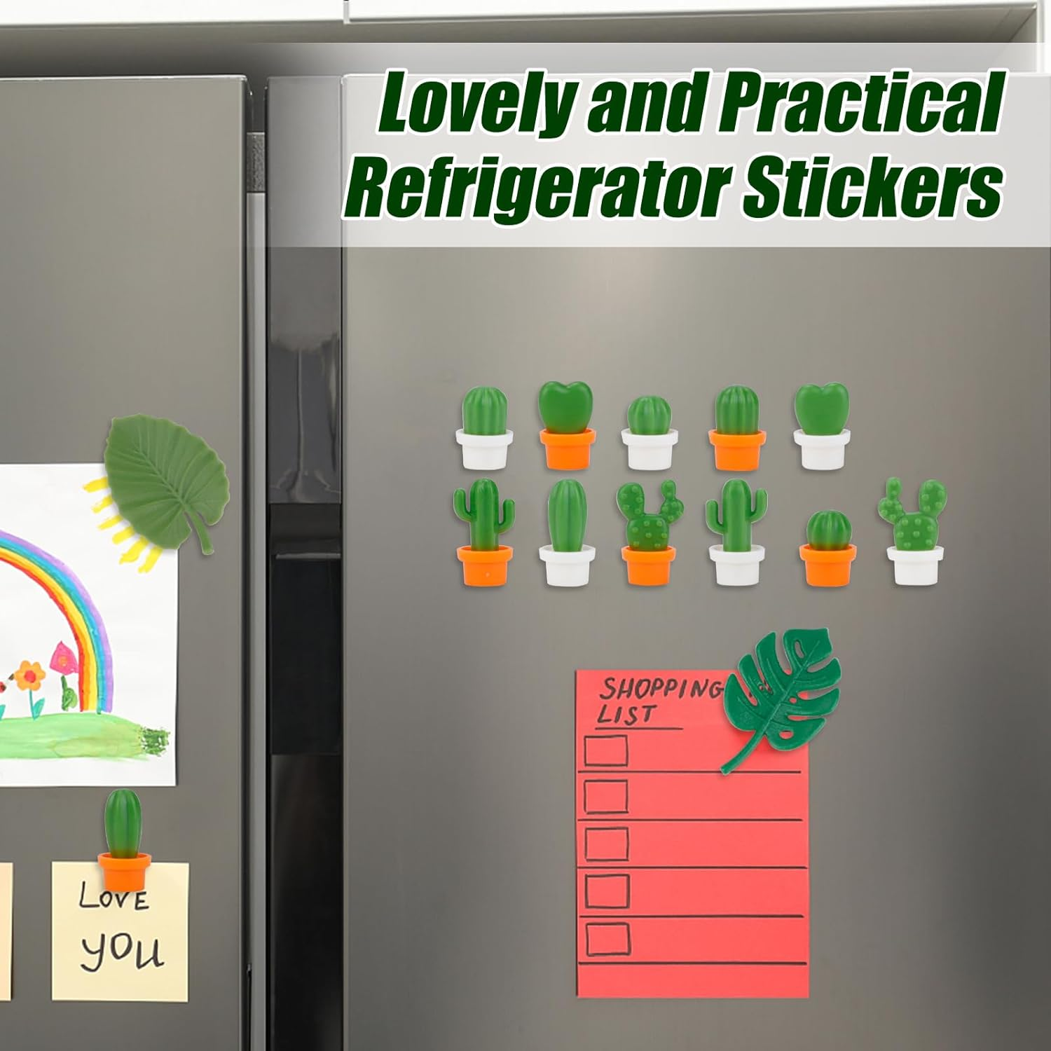 RETON 20Pcs Plant Fridge Magnets Decorative Refrigerator Magnets, Cute Cactus Magnets Mini Tropical Leaves Fridge Whiteboard Magnets, Plants Magnet Stickers for Fridge Home Office Decor (2 Styles) image number 1