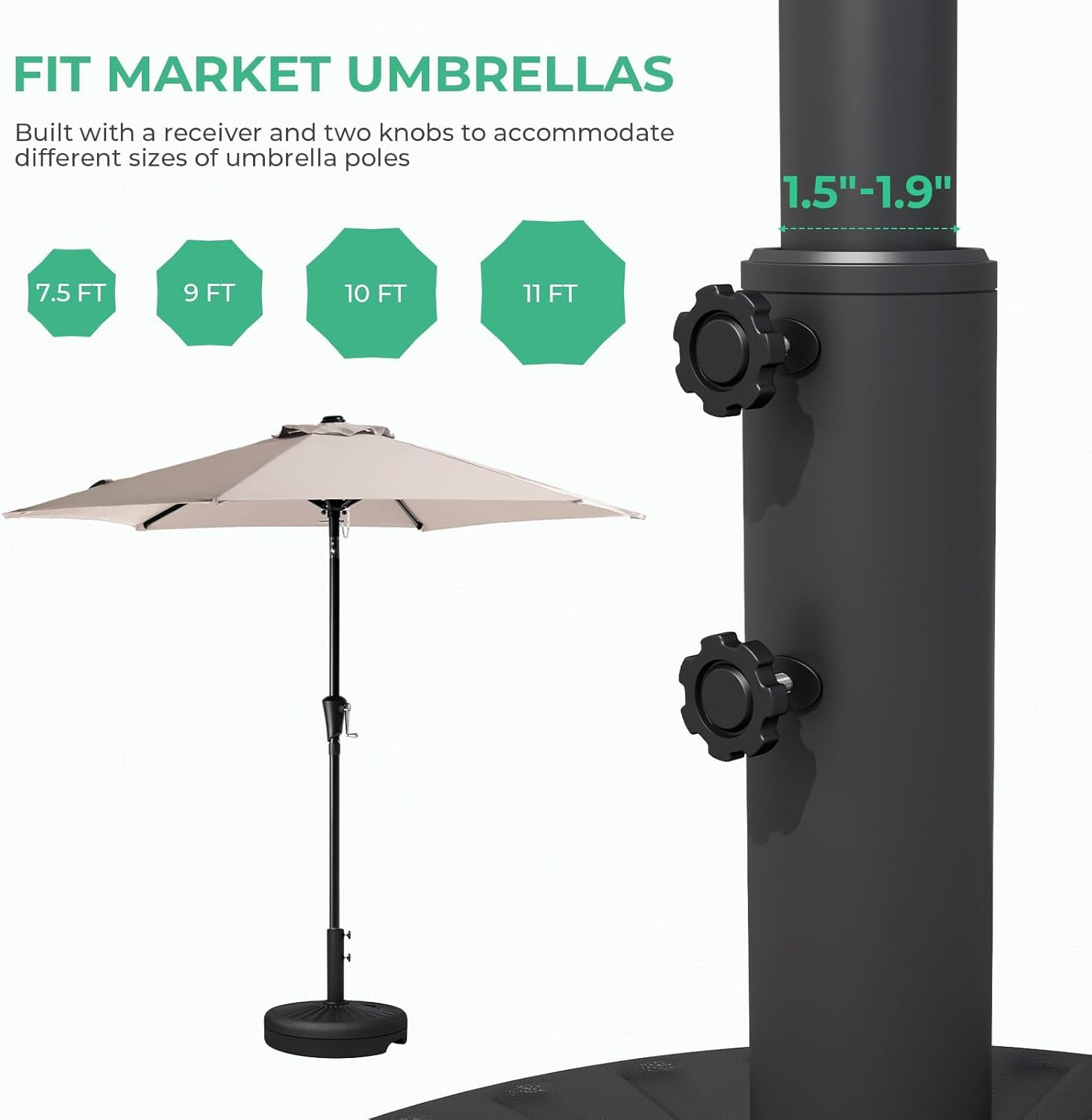 Outdoor Umbrella Base Stand, 22L Patio Umbrella Base Water Filled Stand, Patio Outdoor Heavy Duty Umbrella Holder (Black) image number 4