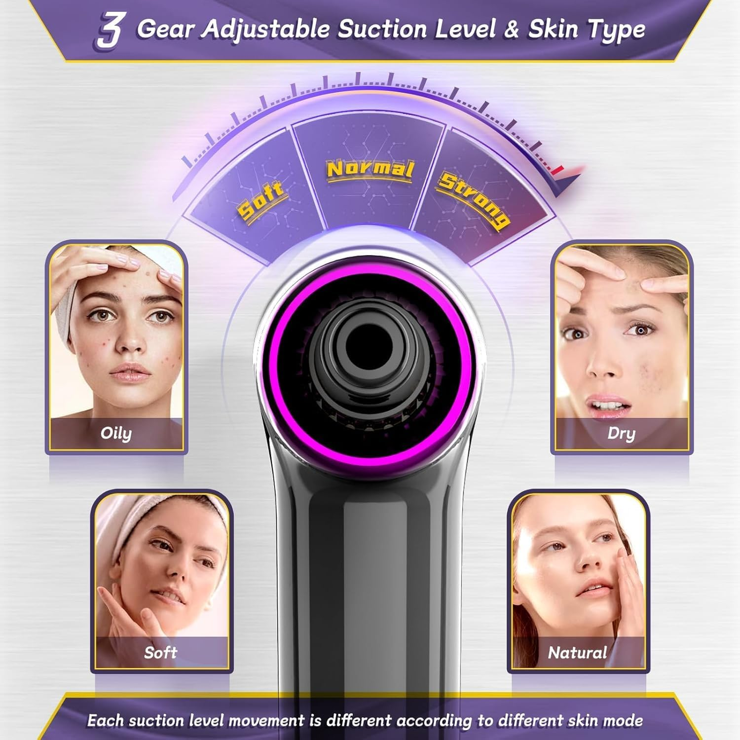 Blackhead Remover Vacuum, 2 in 1 Facial Pore Cleaner Electric, Vacuum Pore Cleansing Tool with Heating Mode, Electric Whitehead Remover with 5 Heads & 3 Suction Level, Comedone Extractor Kit image number 5