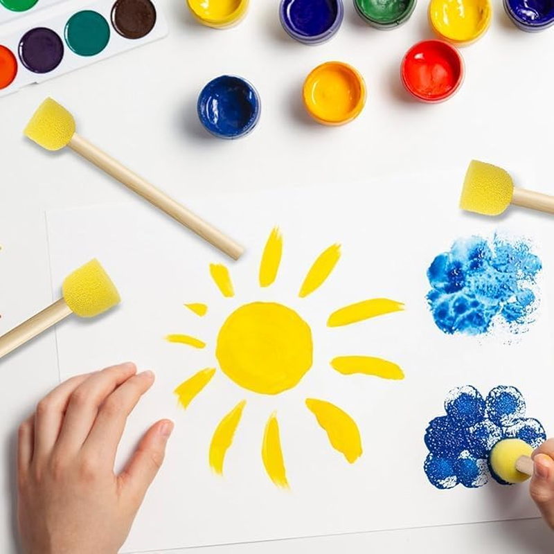 Round Painting Sponge Brush, 30Pcs Yellow round Sponges Brushes Wooden Handle round Foam Brushes,Round Wooden Handle Sponge Foam Brush Yellow Sponge Brush,Round Foam Brush Sponge Brushes for Painting image number 5