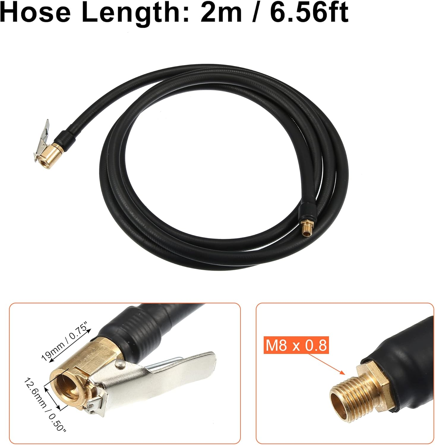 X AUTOHAUX 2M Tire Inflator Extension Hose Chuck Adapter Quick Connect Air Pump Tube High-Pressure Tire Valve Connection Pipe for Car Truck Bike MTB Copper Rubber