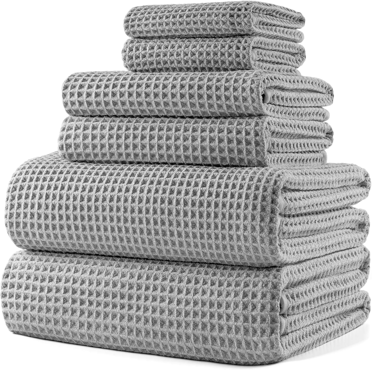 Polyte Microfibre Oversize, 76 X 152 Cm, Quick Dry Lint Free Bath Towel Set, 6 Piece (Beige, Waffle Weave) - Blue image number 4