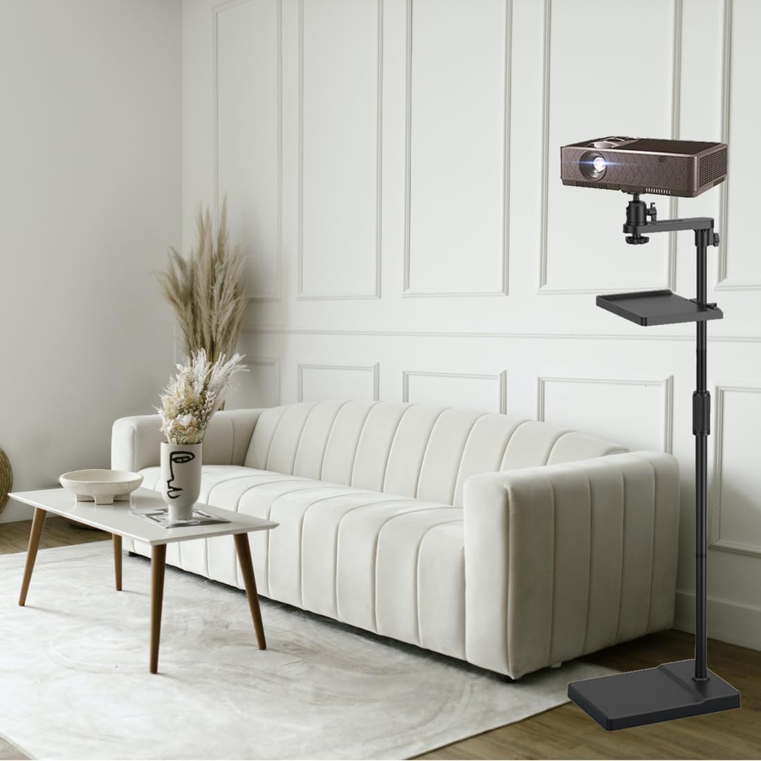 Projector Stand Height Adjustable Floor with Storage Tray，360&deg; Rotation , Hidden behind Sofa against Wall, Universal Projector Mount for Home Office Video Vlog Cameras.(Floor Type) image number 1