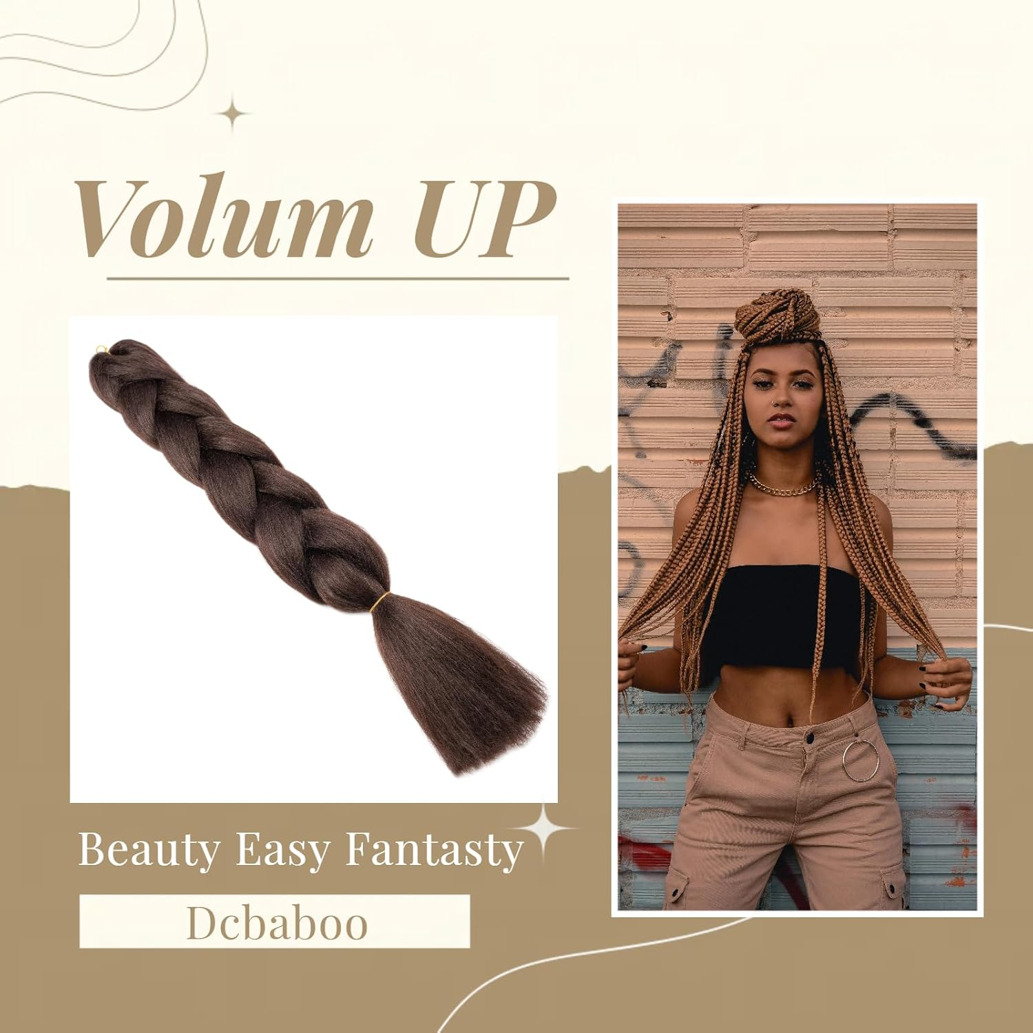 Dcbaboo Brown Hair Extensions for Braiding Jumbo Braiding Hair Extension 1Pack 24Inch Synthetic Hair Kanekalon Ombre Braids Extensions Hair Afro Crochet Twist Box Braids 100G, Medium Brown image number 3