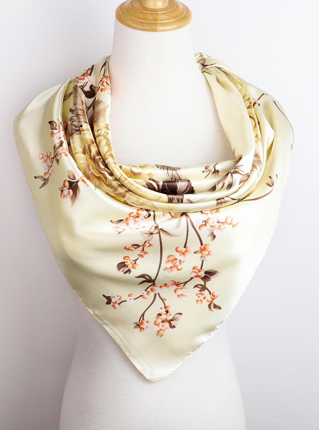 Vabovin Women'S 35" Satin Square Silk like Hair Scarves and Wraps Headscarf for Sleeping - 006 Yellow Cashew Design image number 7