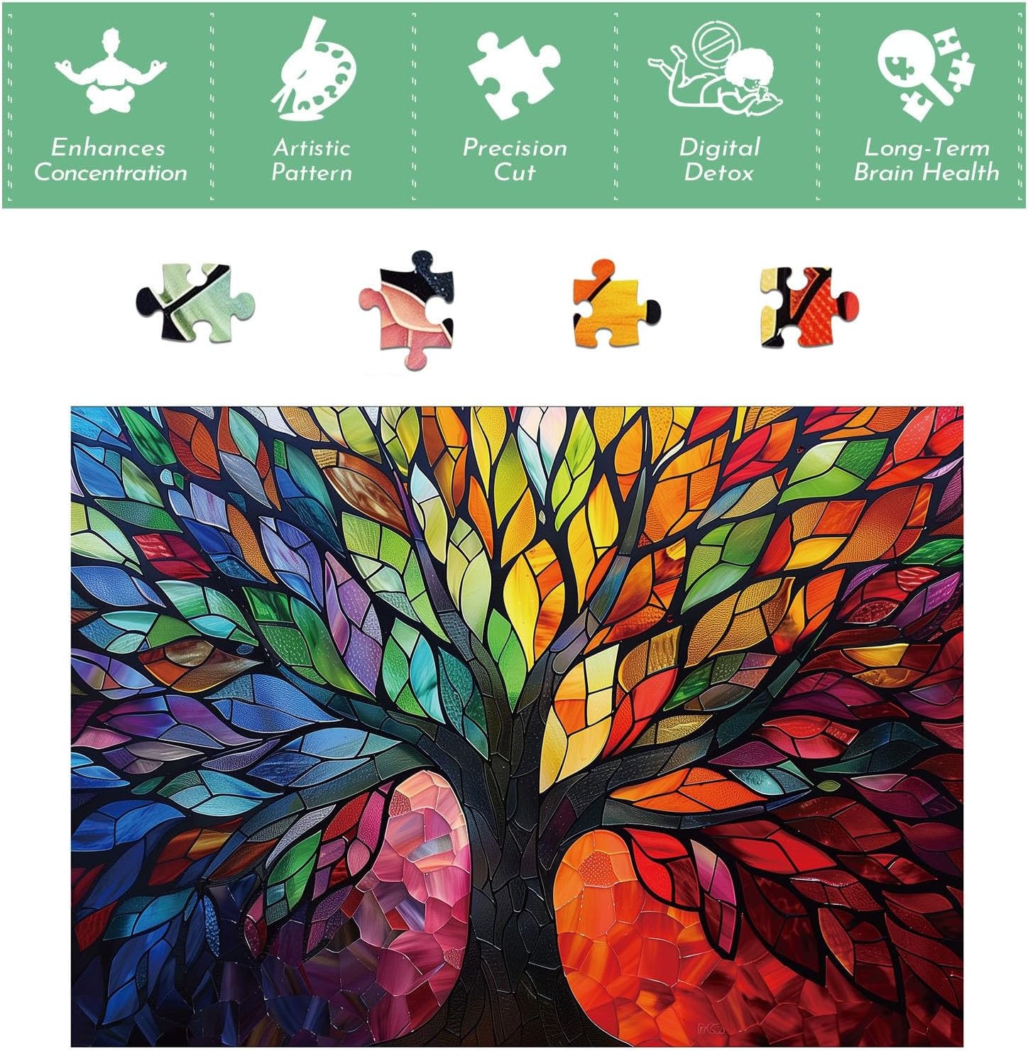 Enkis - 1000 Piece Jigsaw Puzzle - Vibrant Colour - 50X70Cm Jigsaw Puzzles 1000 Pieces (Colourful Tree of Life) image number 4