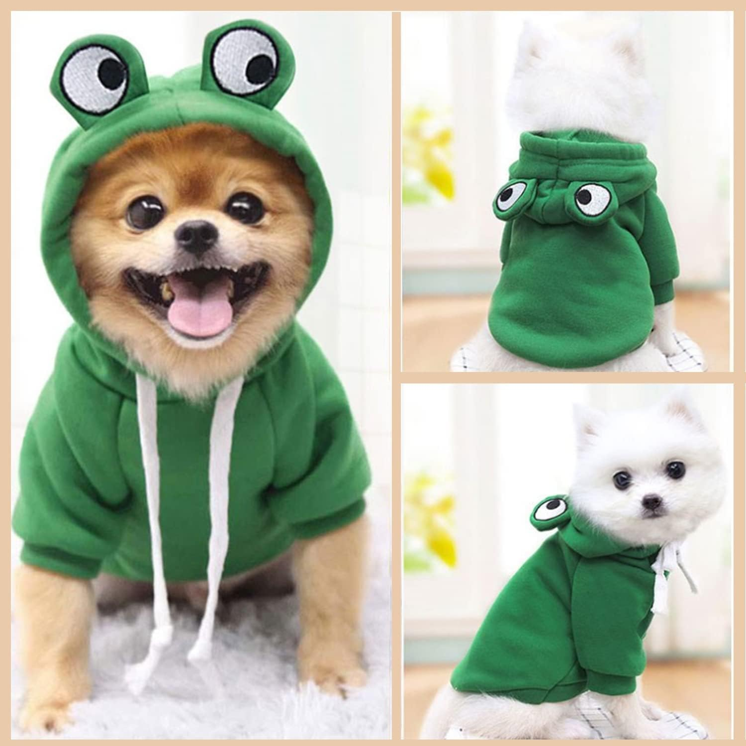 Dog Hoodie Basic Sweater Coat Cute - Frog Shape Warm Jacket Pet Cold Weather Clothes Outfit Outerwear for Cats Puppy Small Medium Dogs image number 2