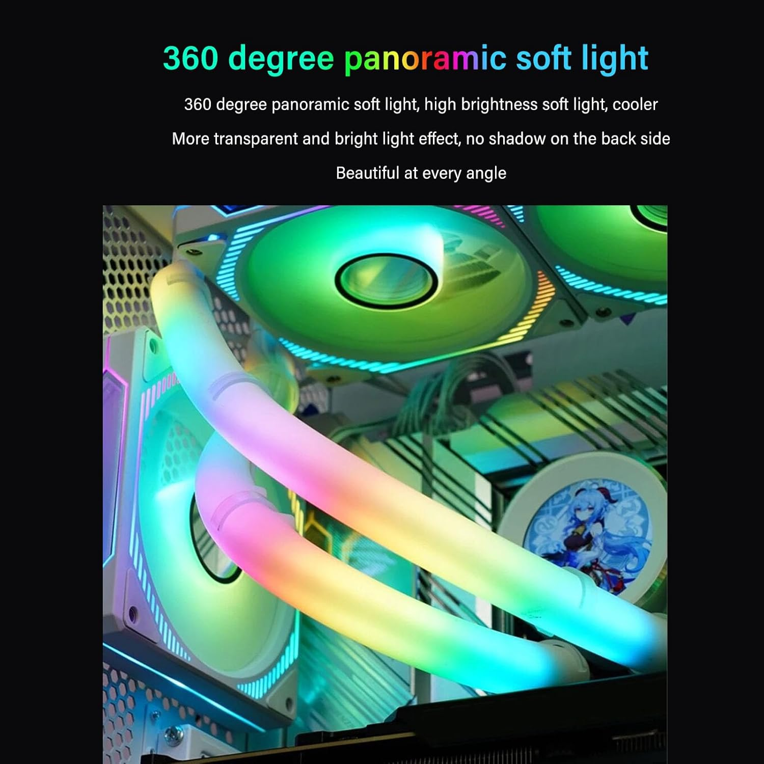 2Pcs ARGB Water Cooling Tube, 360&deg; Panoramic DIY Soft Light Water Cooled Pipe with 35 ARGB Lamp Beads, 5V 3Pin Programmable Sync Water Cooling Tubing for Computer Case image number 4