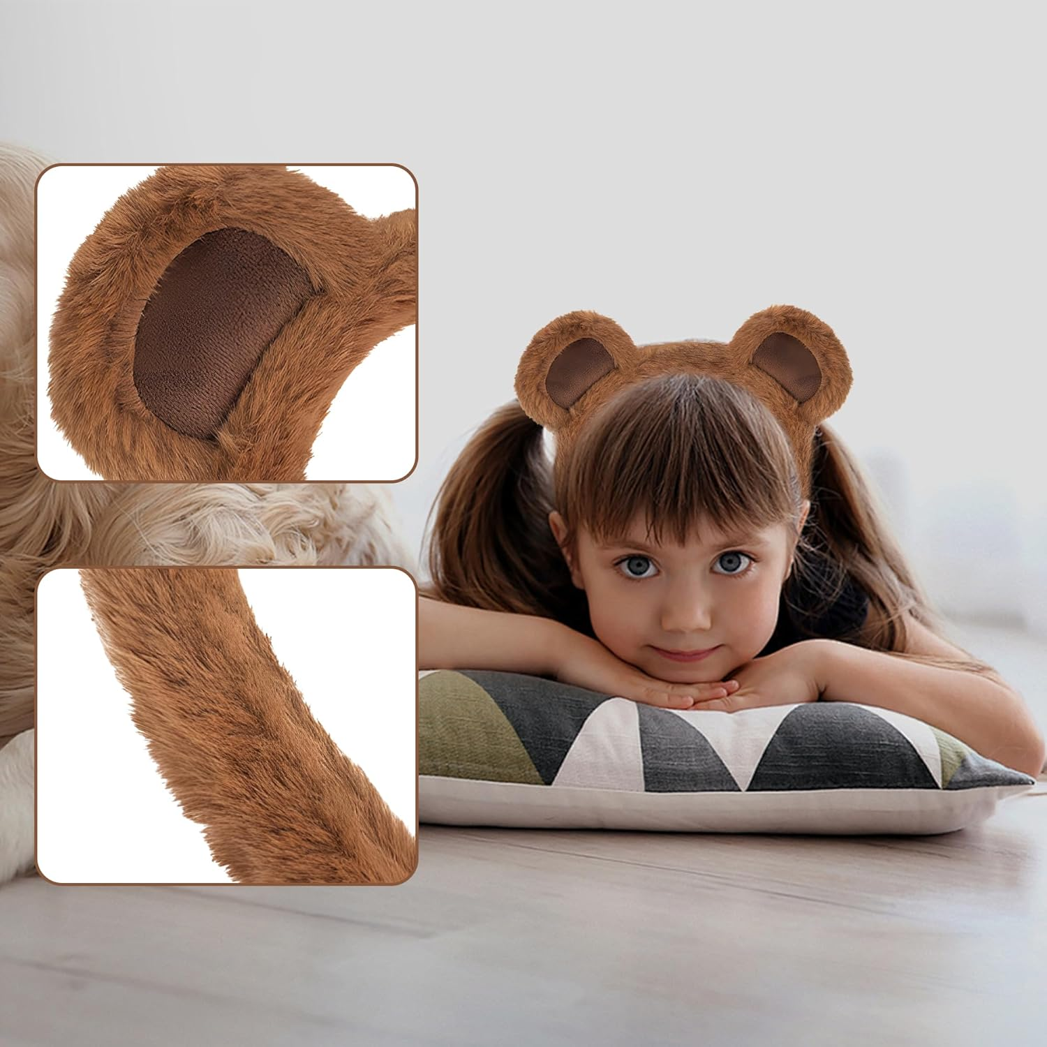 Fluffy Brown Bear Ears Headband for Adults- Perfect for Halloween Costume, Cosplay, Parties & Daily Wear image number 3