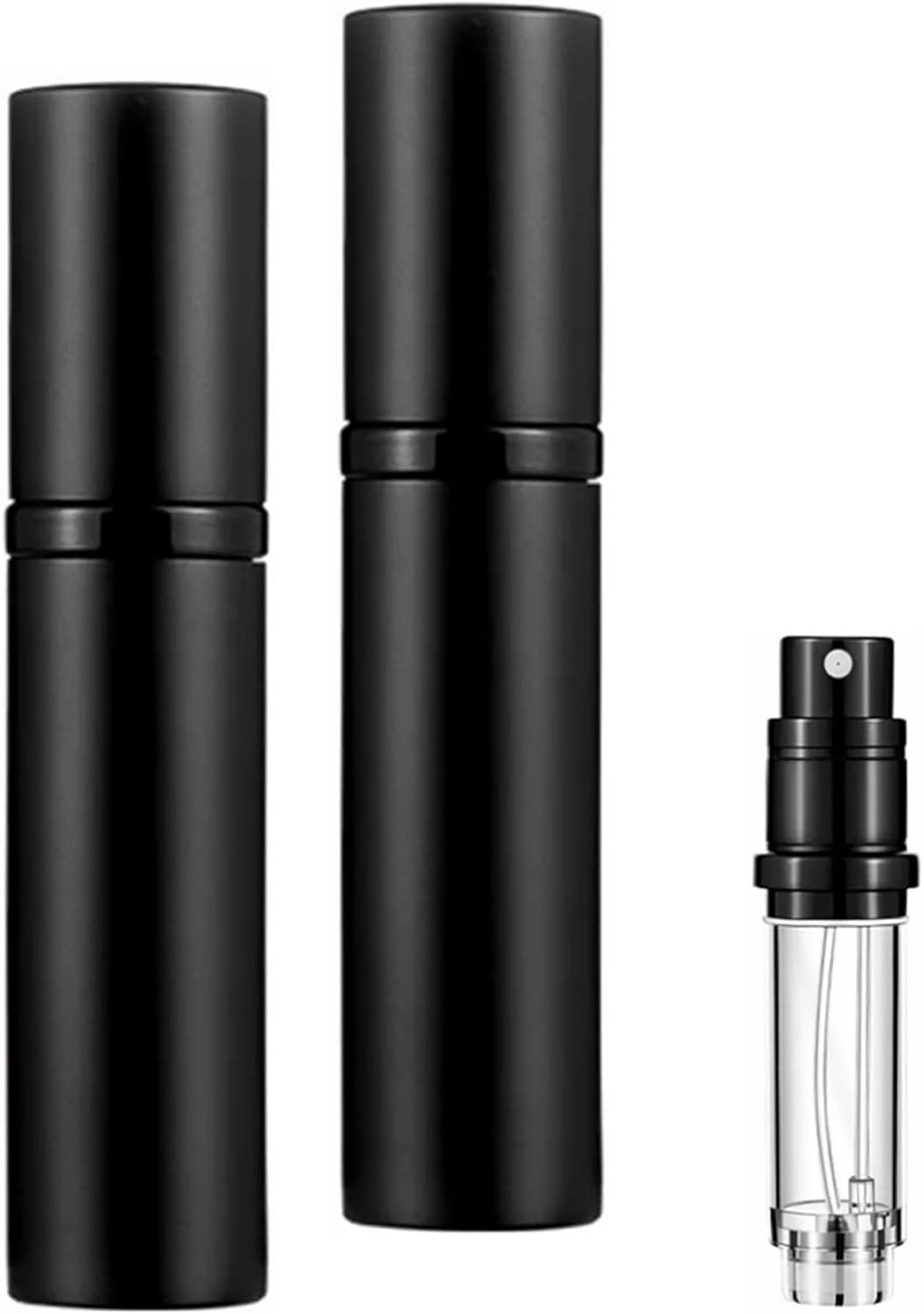 CTOUUGRS Perfume Atomizer Bottle 5ML 2 Packs Refillable Travel Perfume Bottle Leak Proof Mini Portable with Electroplated Aluminum Nozzle Fine Mist Spray for Men Women Purse Pocket Black