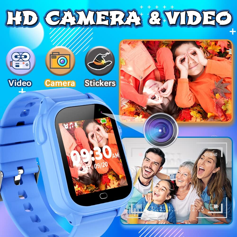 Kids Waterproof Game Watch Learning Toys with 26 Game HD Camera 1.44'' Touchscreen Pedometer Video Music Player Alarm Clock Calculator Smart Watch for Girls Boys 3-12 Years Old (Blue) image number 6