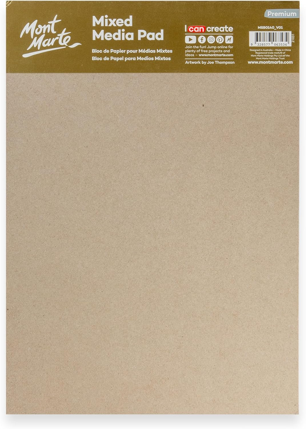 Mont Marte Mixed Media Pad Premium 300Gsm A4 15 Sheets Acid Free Art Pad with Fine Tooth Paper for Multi-Media Use, Ideal for Pencils, Oil Pastels, Markers, Pens, Watercolour and Acrylic Paint image number 1