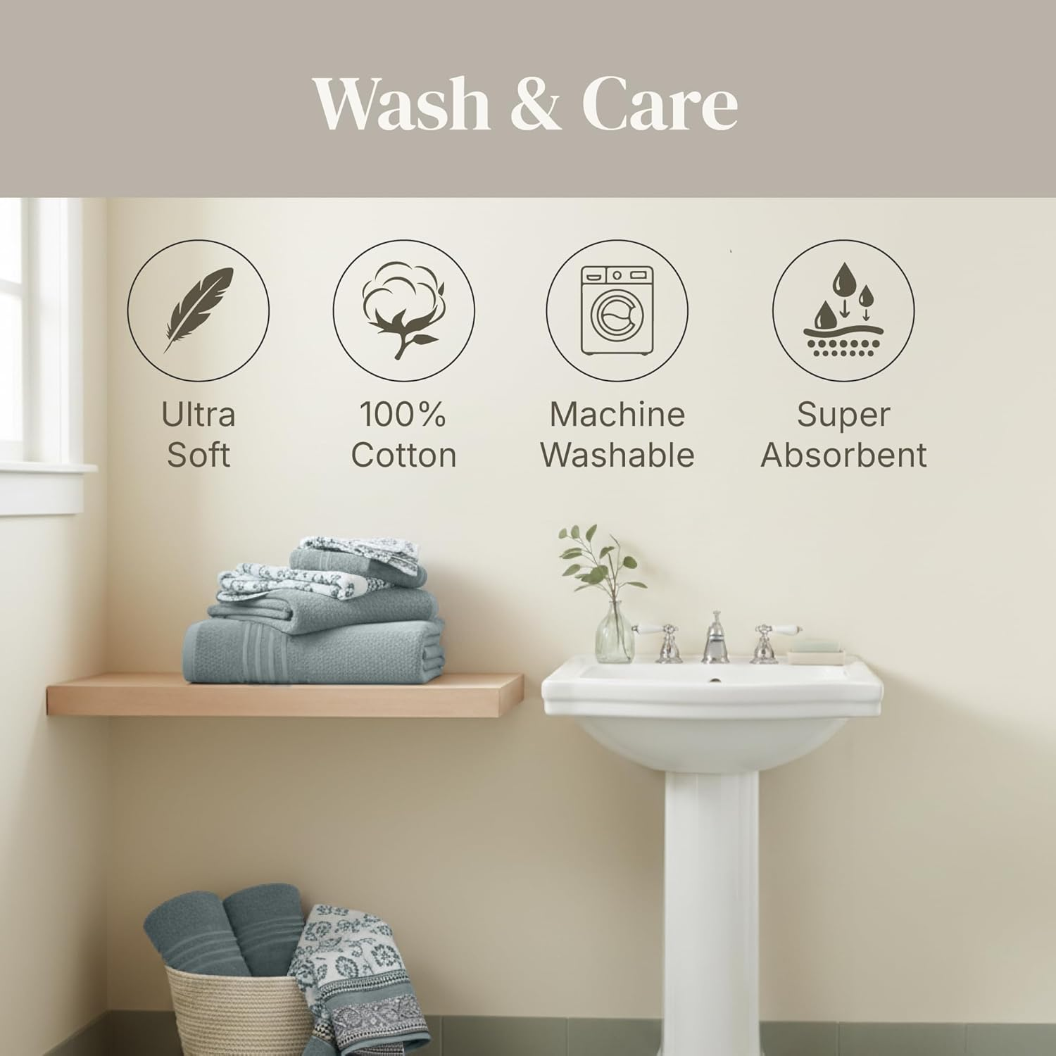 Modern Threads 6 Piece Set, 2 Bath Towels, 2 Hand Towels, 2 Washcloths Yarn Dyed Jacquard/Solid Towel Set Ophelia Dark Sage image number 6