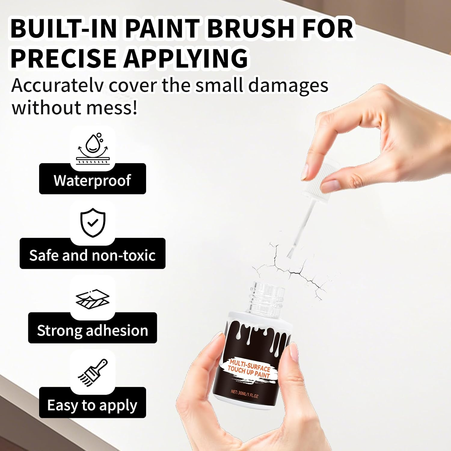 White Touch up Paint, White Touch up Paint for Walls, Used for Repairing Scratches on Furniture Cabinets and Floors image number 3