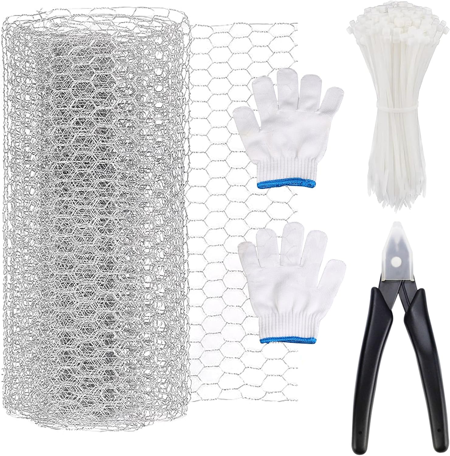 104Pcs 236"X13.78" Chicken Netting Wire Mesh with Pliers, Gloves, Wire Ties, Galvanized Chicken Wire Net Chicken Barbed Wire Garden Fence Barrier Chicken Wire Fencing Poultry Wire Net