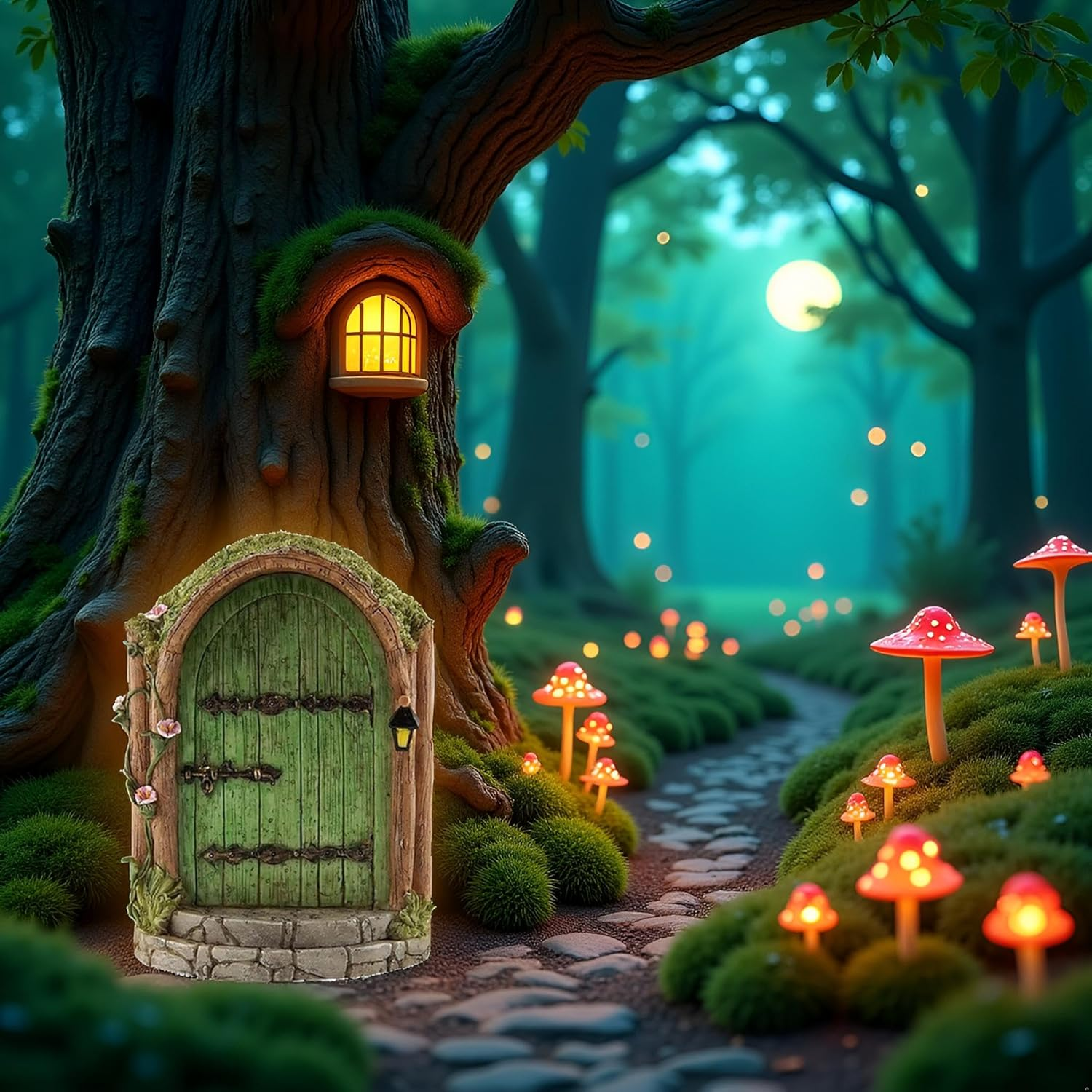 Green Fairy Door Wooden Miniature Fairy Garden Doors Outdoor Mini Fairy Gnome House Accessories for Tree Trunk Ornaments Garden Miniatures,Garden Sculptures and Statues，Outdoor Statues image number 6